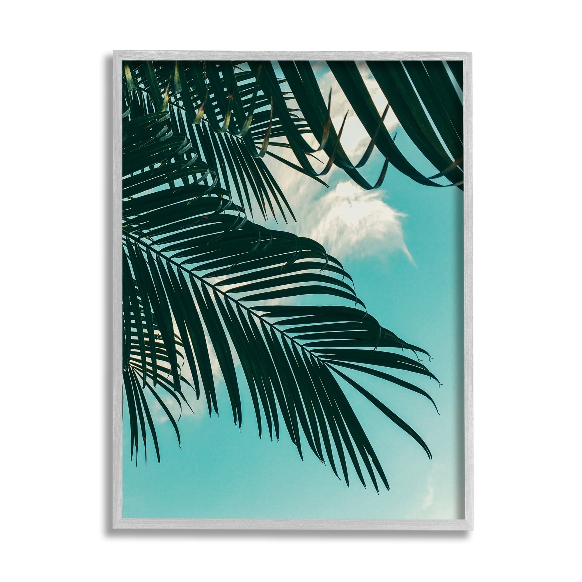 Stupell Industries Bright Tropical Palm Tree Leaves Against Blue Sky Framed Wall Art, 11 x 14, Design by Amy Brinkman
