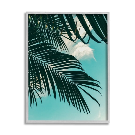 Stupell Industries Bright Tropical Palm Tree Leaves Against Blue Sky Framed Wall Art, 11 x 14, Design by Amy Brinkman