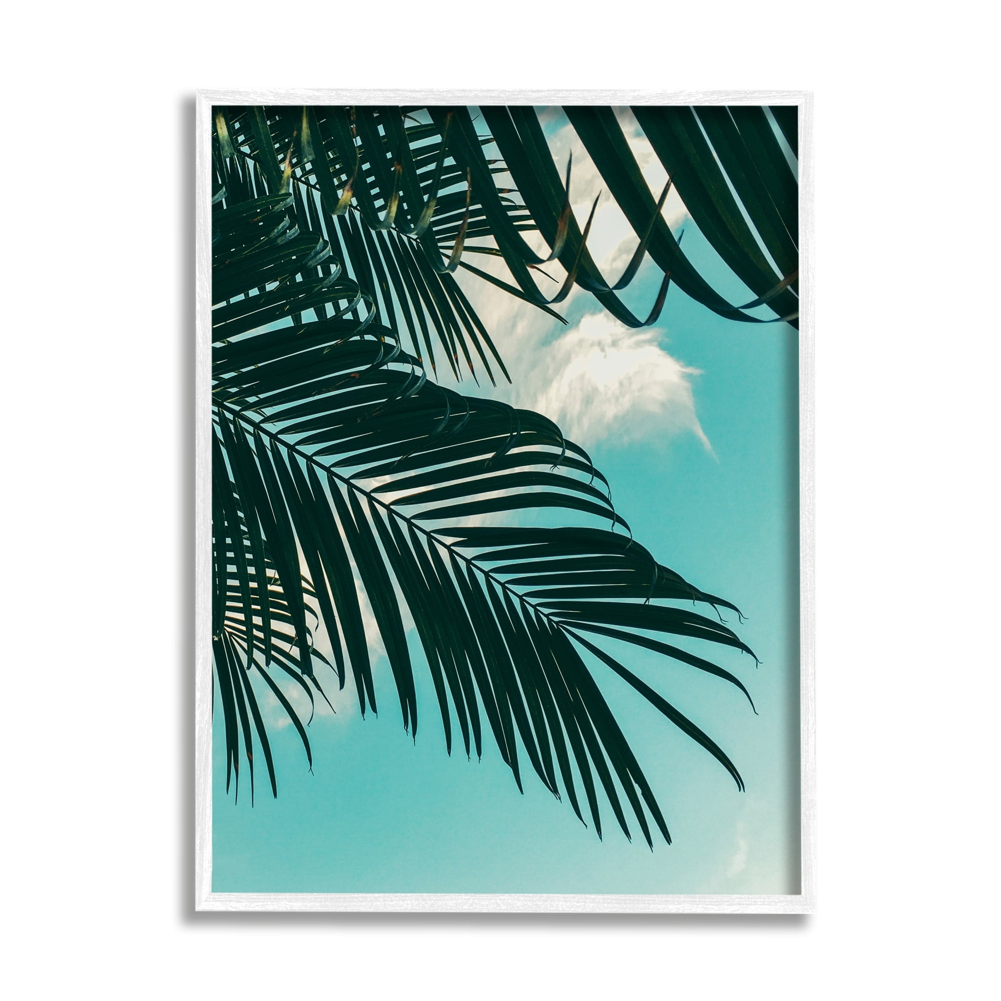 Stupell Industries Bright Tropical Palm Tree Leaves Against Blue Sky Framed Wall Art, 24 x 30, Design by Amy Brinkman