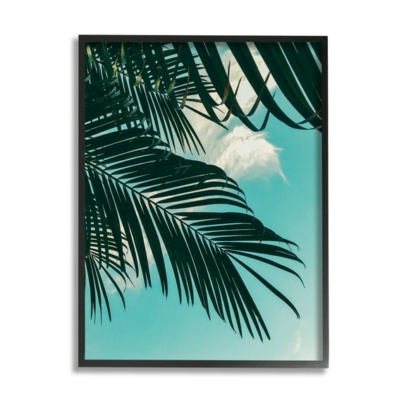 Stupell Industries Bright Tropical Palm Tree Leaves Against Blue Sky Framed Wall Art, 24 x 30, Design by Amy Brinkman