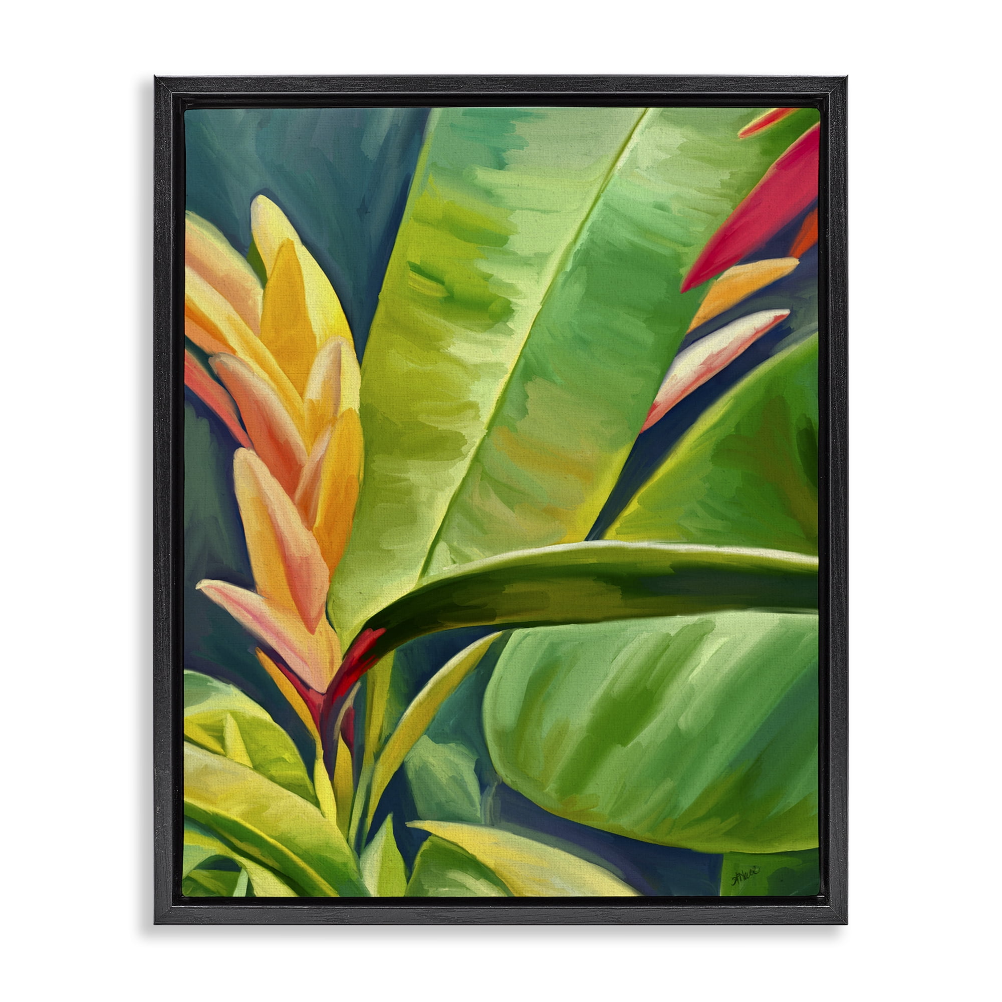 Stupell Industries Bright Tropics Greenery Botanical & Floral Painting Black Floater Framed Art Print Wall Art, 25 x 31