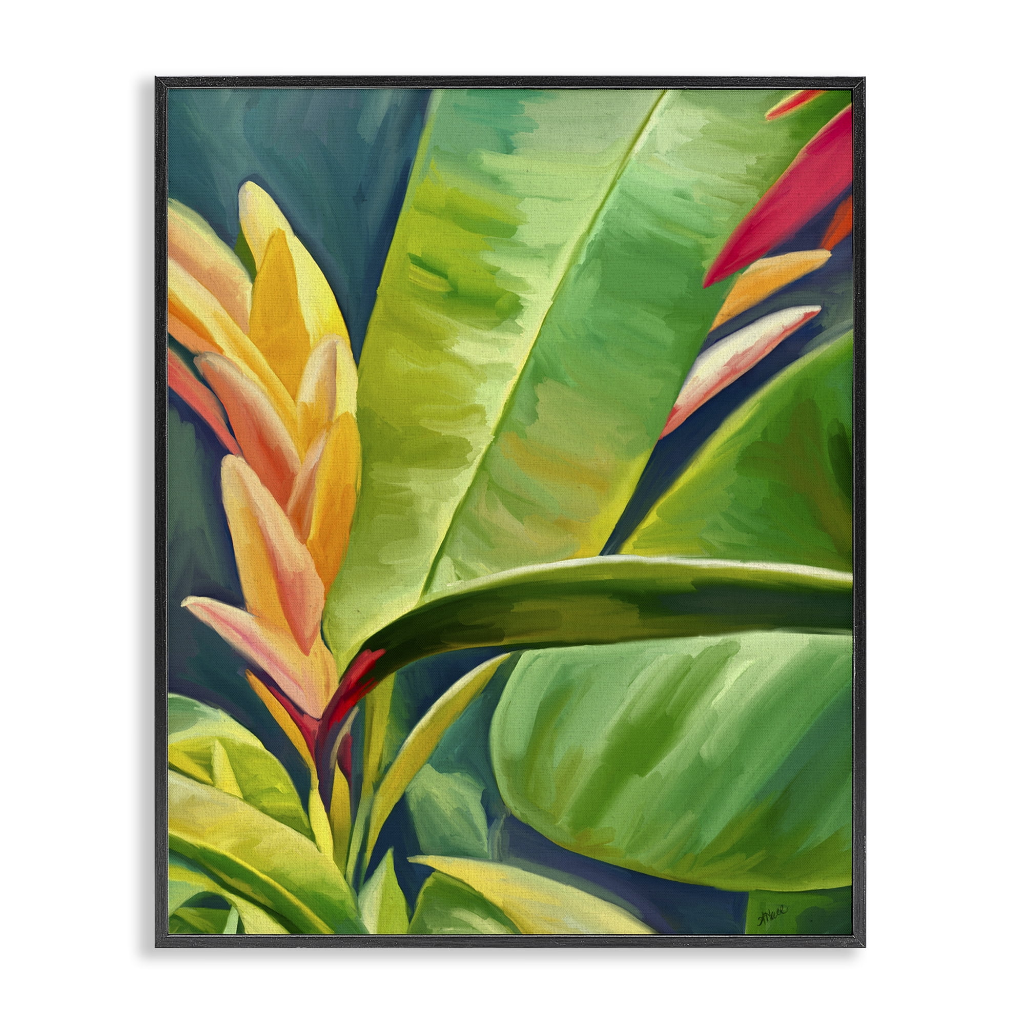 Stupell Industries Bright Tropics Greenery Botanical & Floral Painting Black Framed Art Print Wall Art, 24 x 30