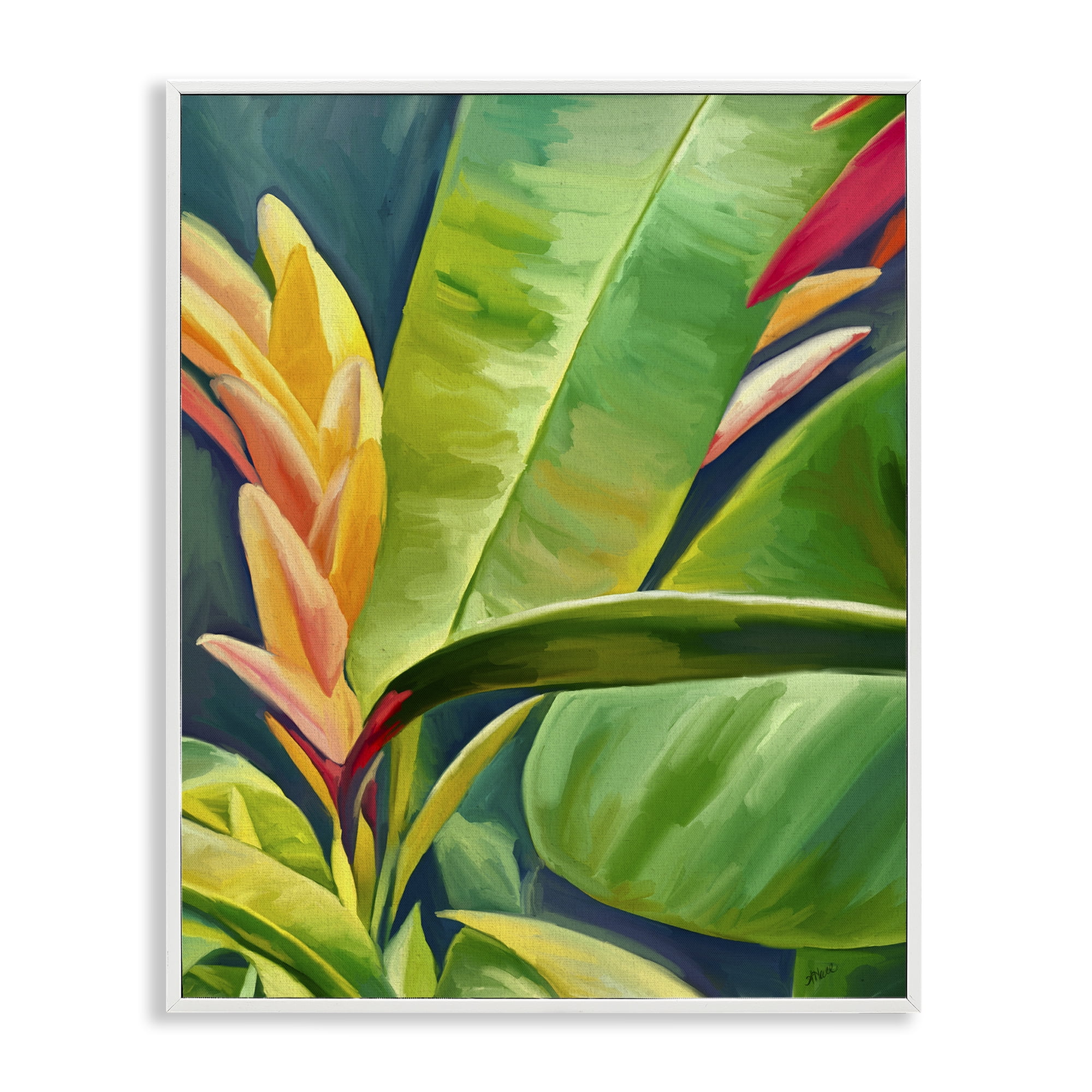Stupell Industries Bright Tropics Greenery Botanical & Floral Painting White Framed Art Print Wall Art, 11 x 14