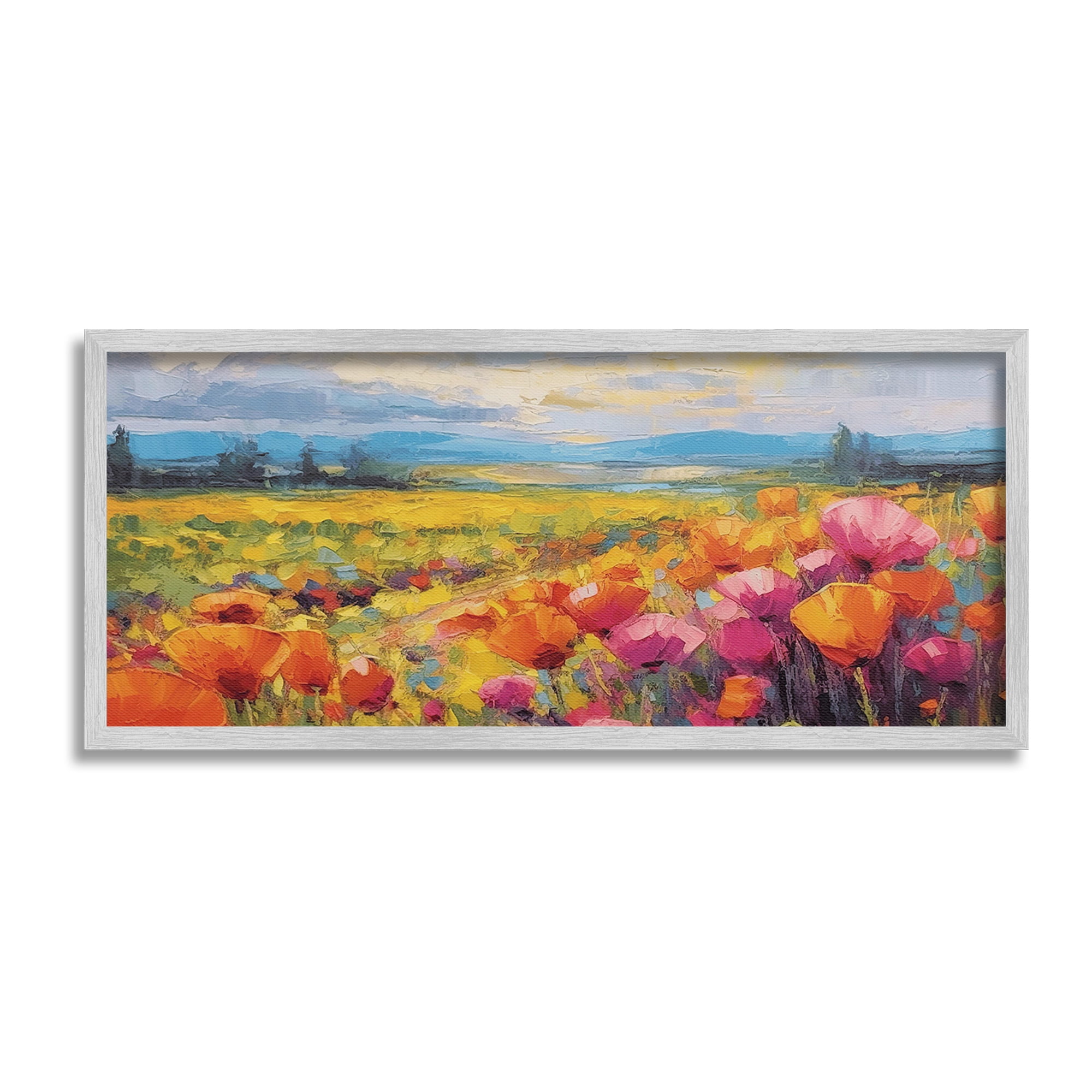 Stupell Industries Bright Tulips Landscape Landscape Painting Gray Framed Art Print Wall Art, 24 x 10