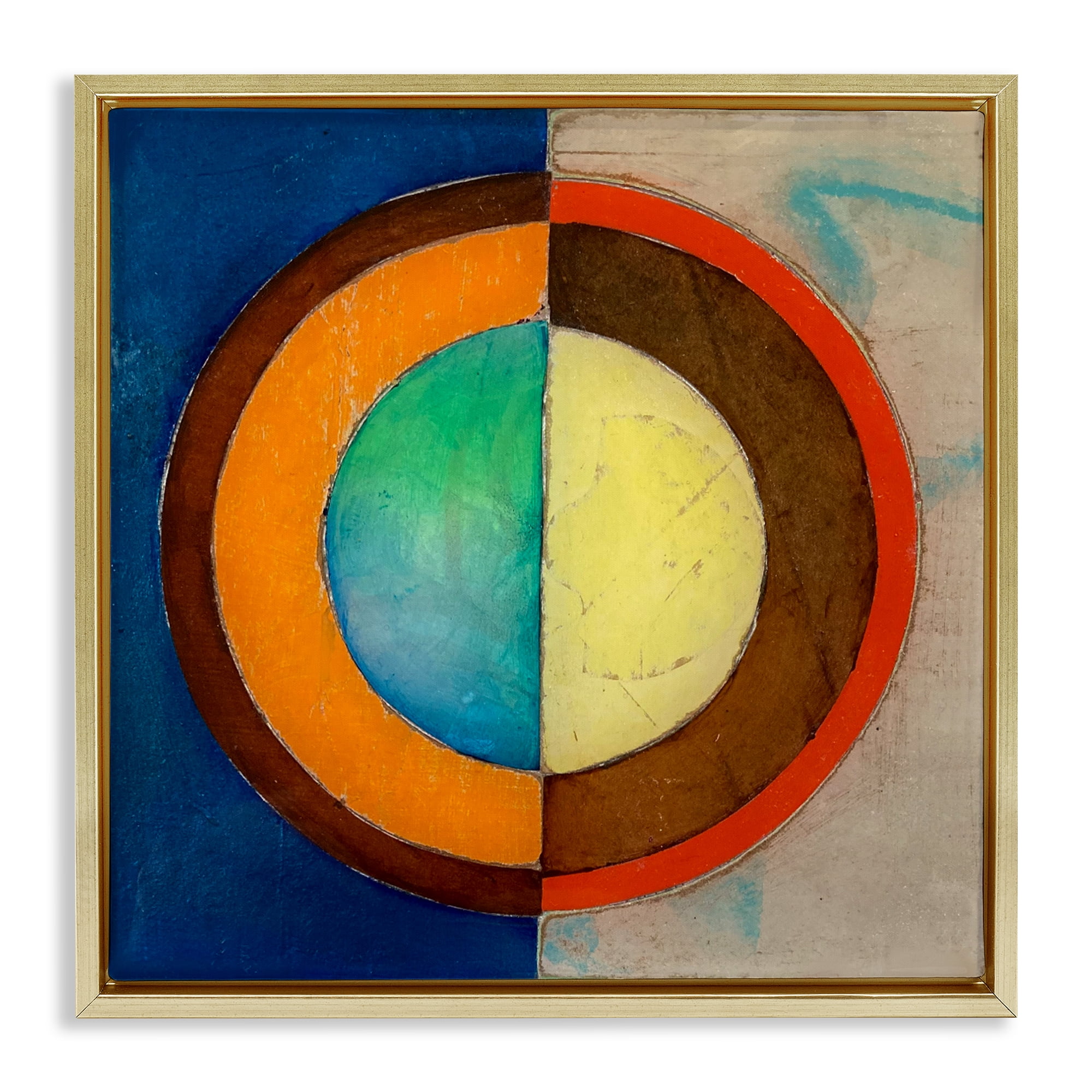 Stupell Industries Bright Vertical Circle Symmetry Gold Framed Floater Canvas Wall Art, design by Matthew Finger