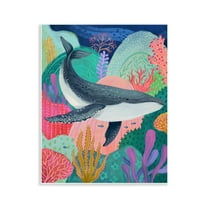Stupell Industries Bright Whale & Sea Coral Nautical & Beach Painting Unframed Art Print Wall Art, 11 x 14