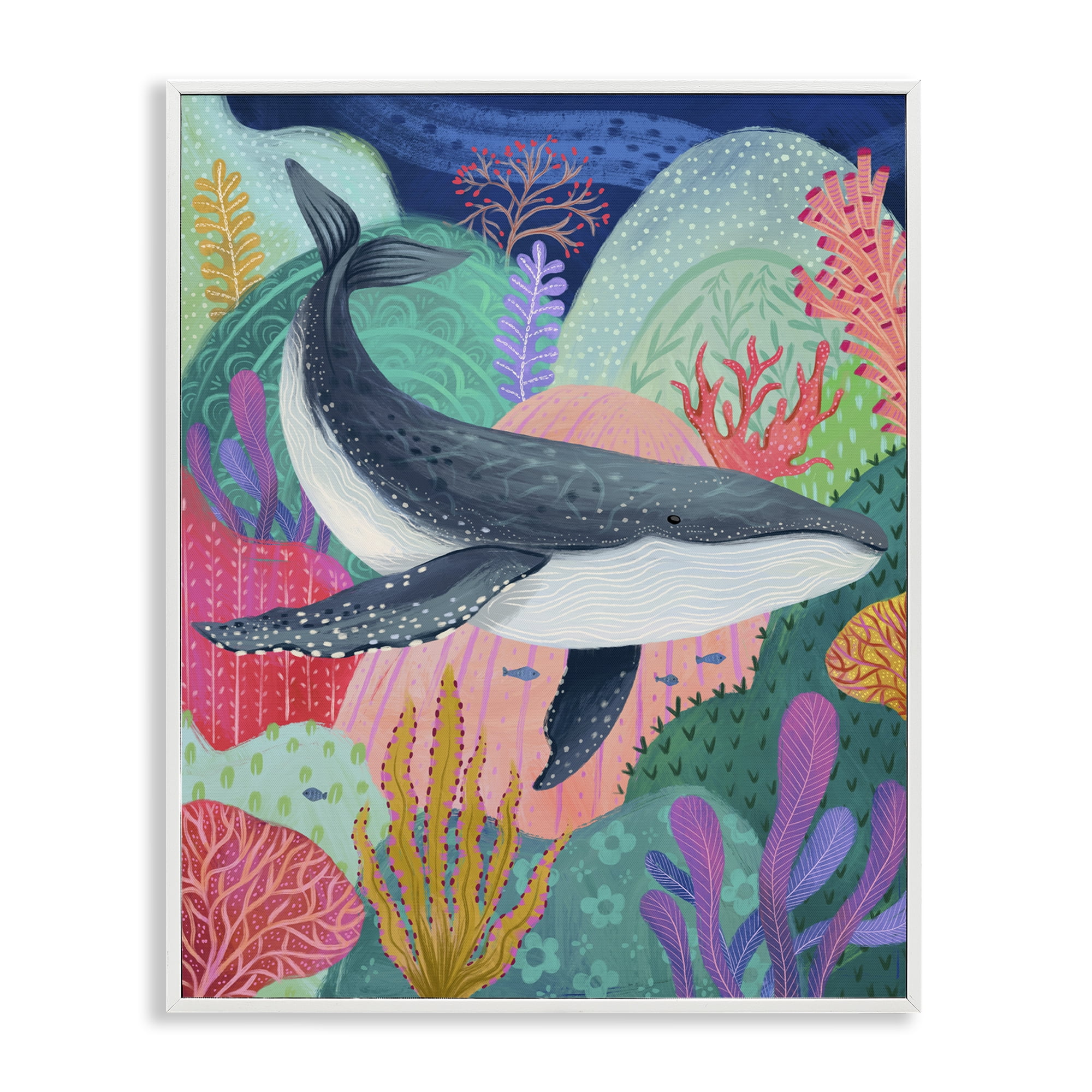 Stupell Industries Bright Whale & Sea Coral Nautical & Beach Painting White Framed Art Print Wall Art, 24 x 30