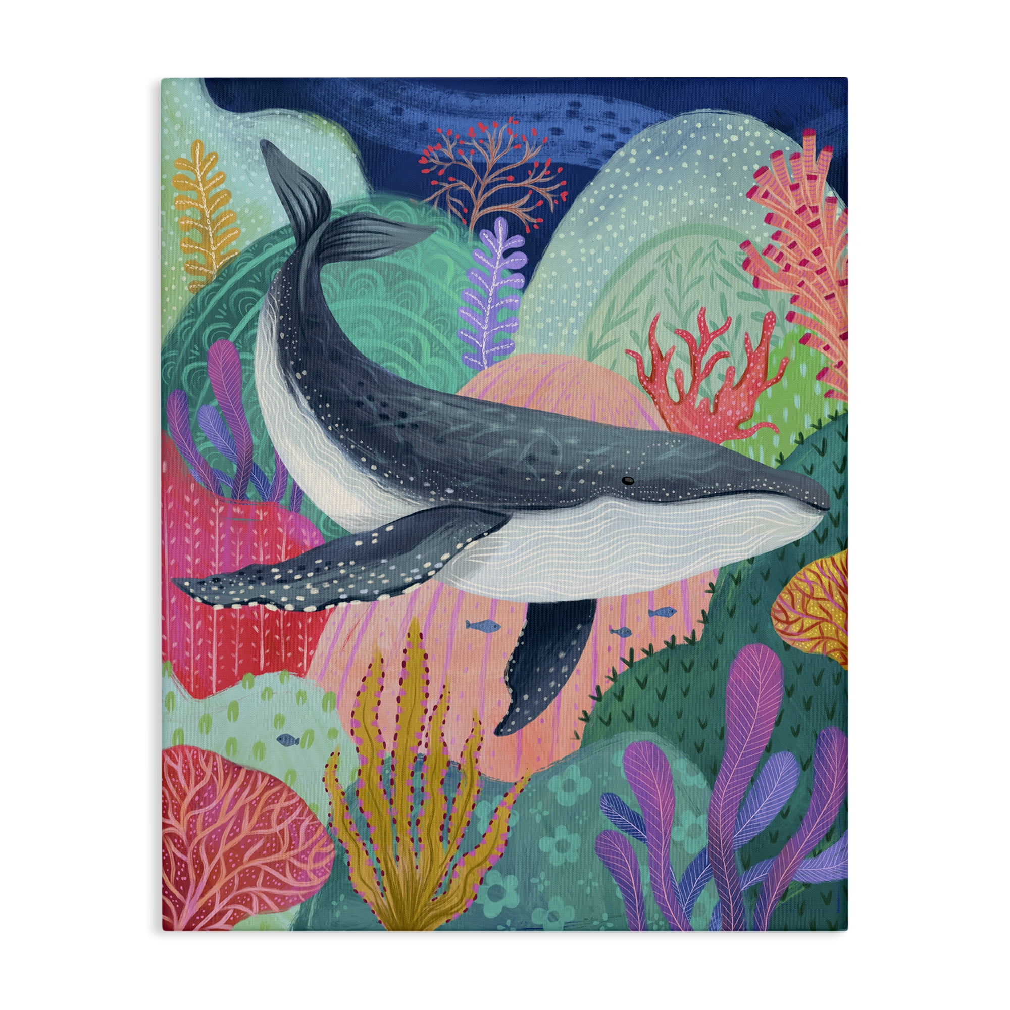 Stupell Industries Bright Whale & Sea Coral Nautical & Beach Painting Wrapped Canvas Art Print Wall Art, 16 x 20