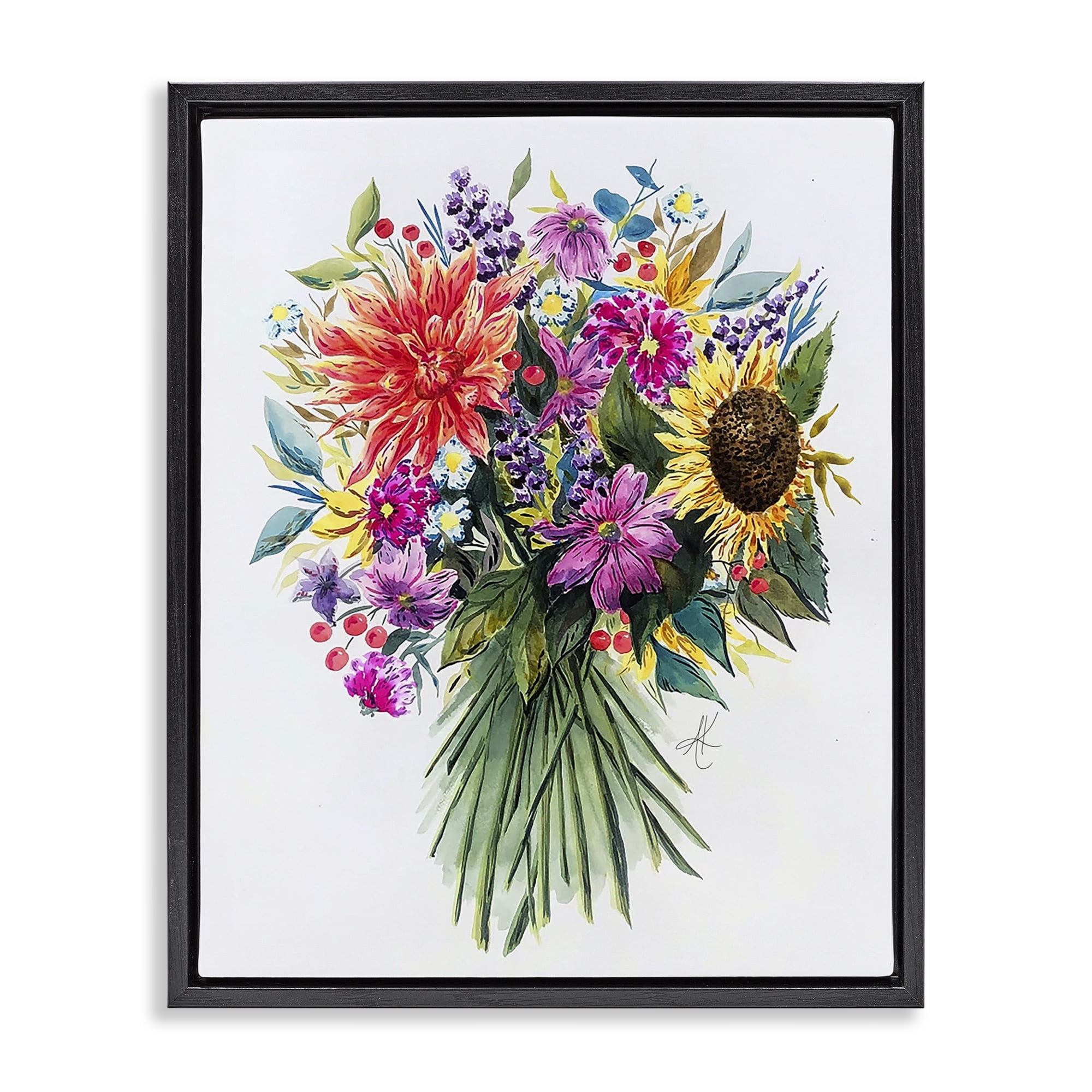 Stupell Industries Bright Wildflower Bouquet Botanical & Floral Painting Black Floater Framed Art Print Wall Art, 25 x 31