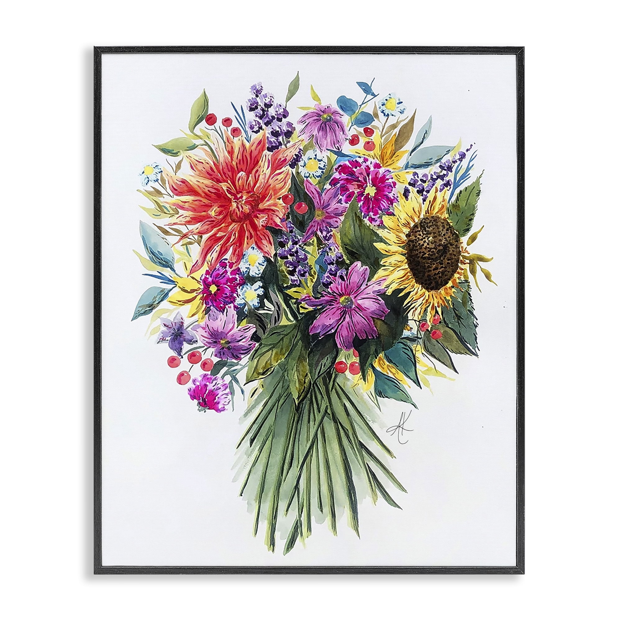 Stupell Industries Bright Wildflower Bouquet Botanical & Floral Painting Black Framed Art Print Wall Art, 11 x 14