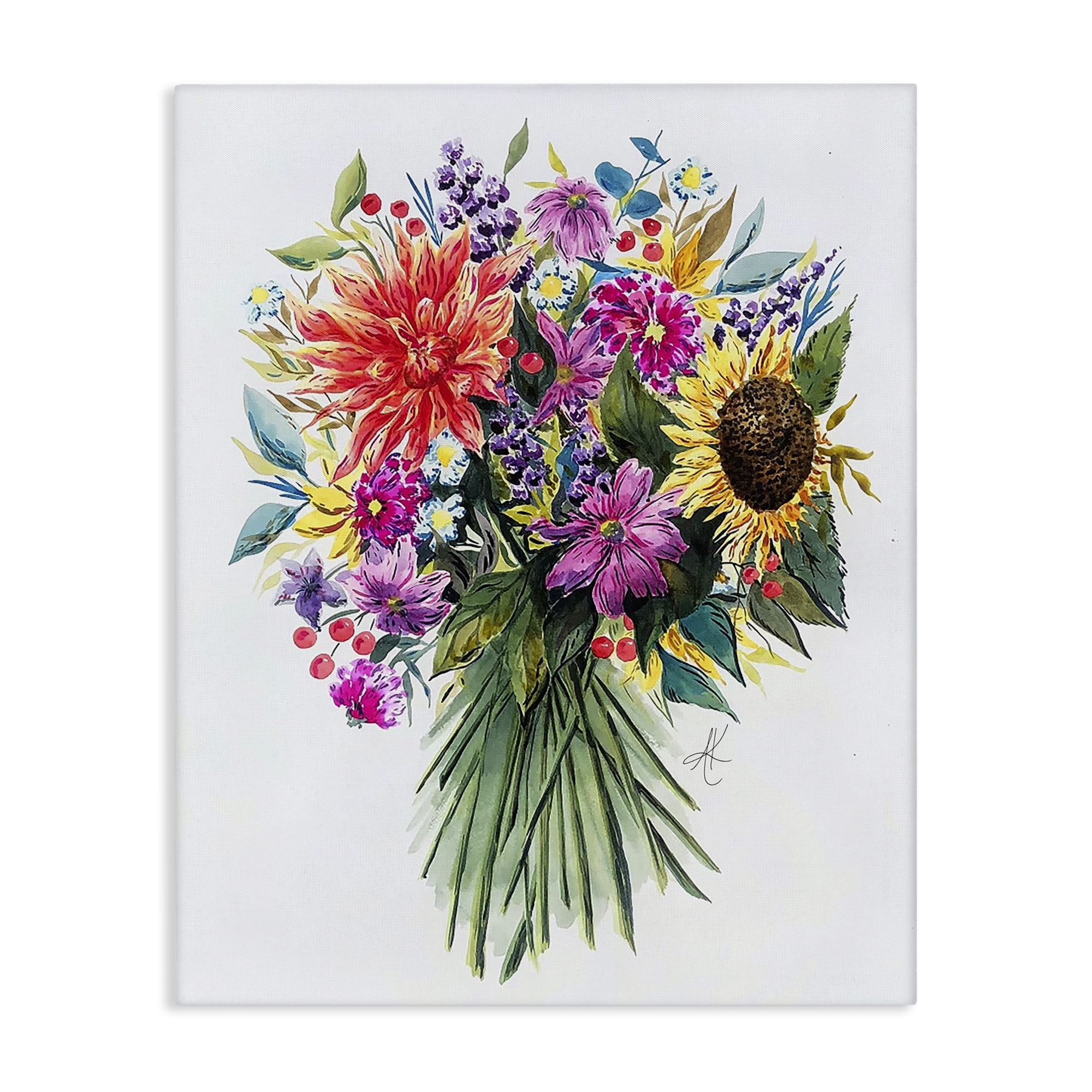 Stupell Industries Bright Wildflower Bouquet Botanical & Floral Painting Gallery Wrapped Canvas Art Print Wall Art, 30 x 40