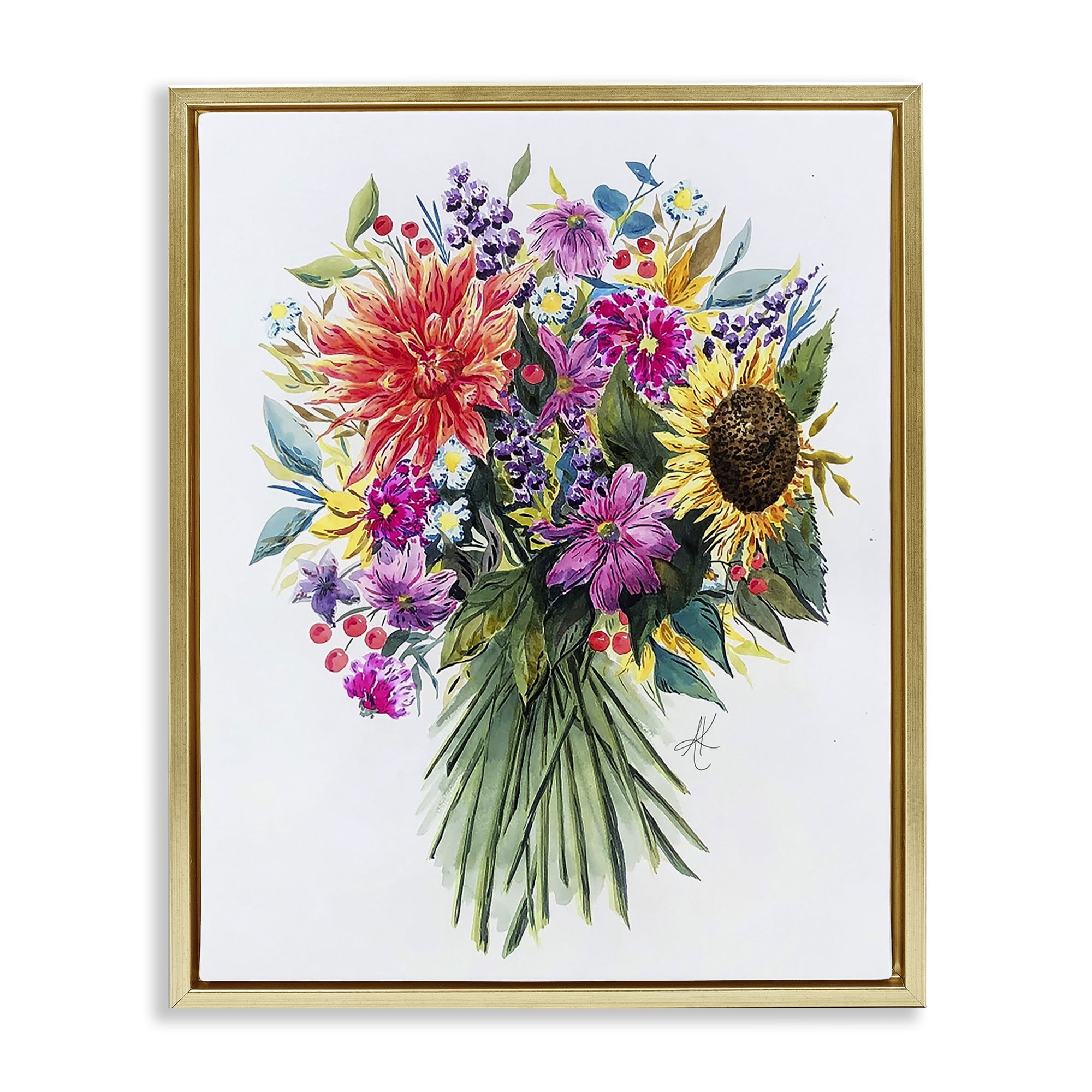 Stupell Industries Bright Wildflower Bouquet Botanical & Floral Painting Gold Floater Framed Art Print Wall Art, 17 x 21
