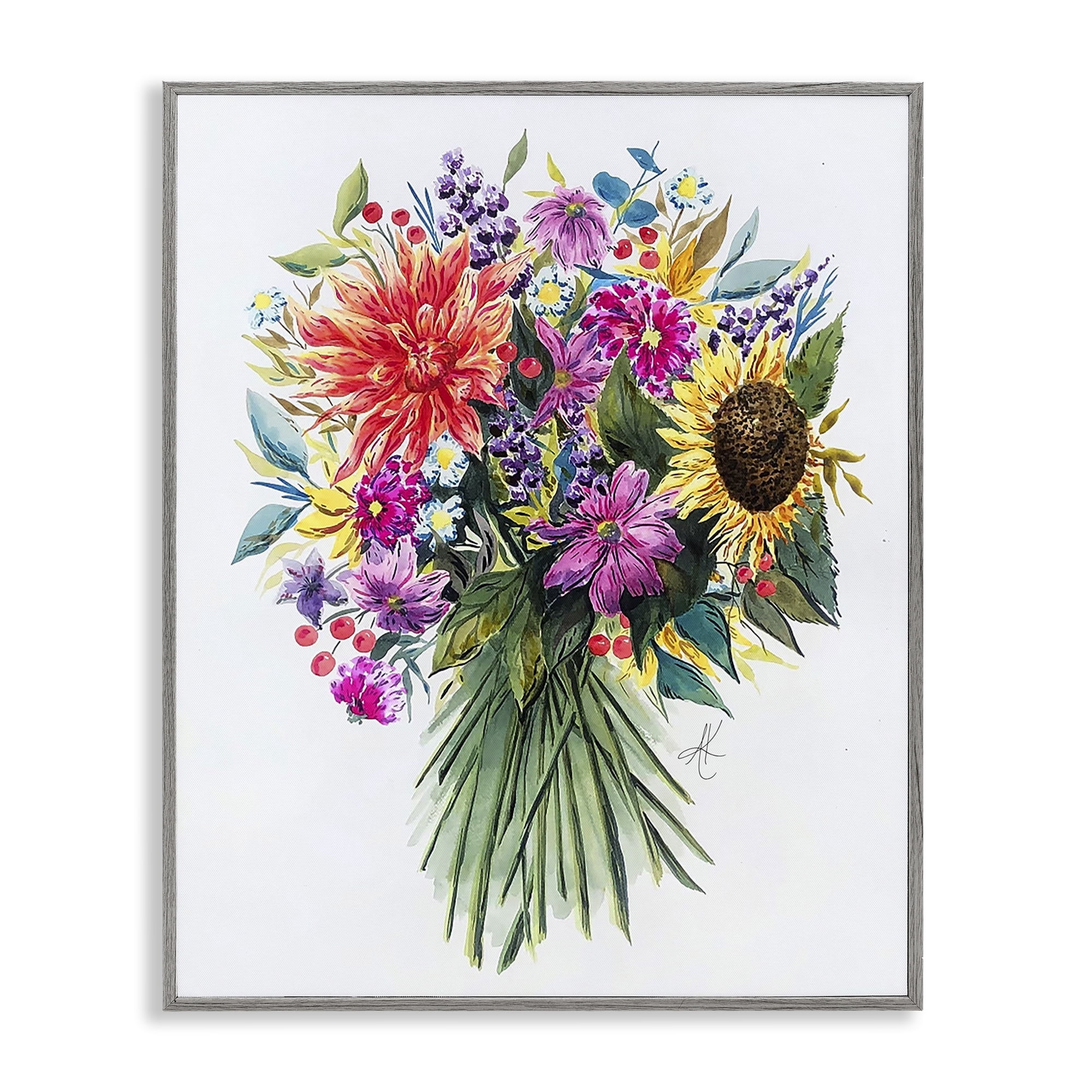 Stupell Industries Bright Wildflower Bouquet Botanical & Floral Painting Gray Framed Art Print Wall Art, 16 x 20