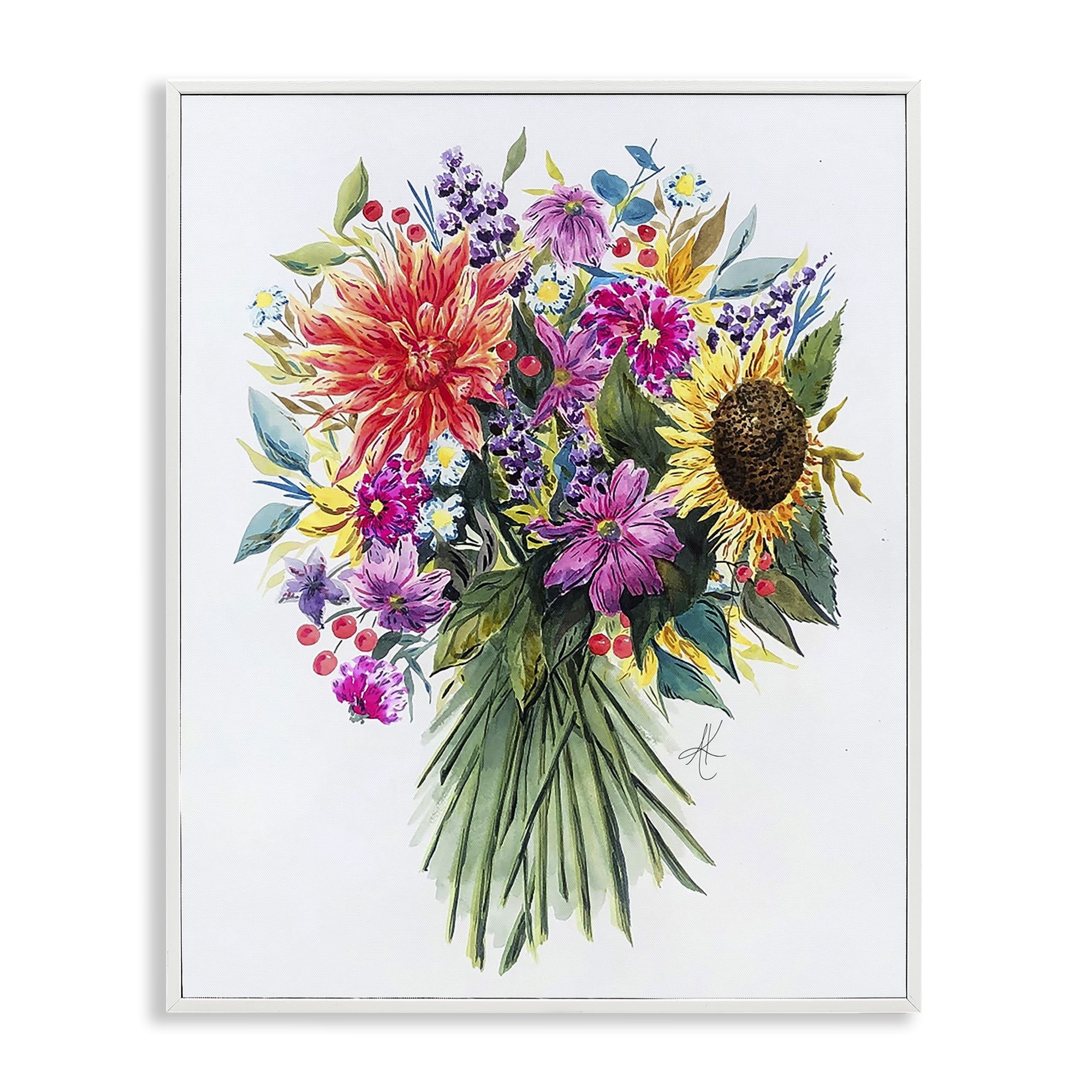Stupell Industries Bright Wildflower Bouquet Botanical & Floral Painting White Framed Art Print Wall Art, 24 x 30