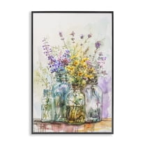 Stupell Industries Bright Wildflower Jars Plants & Flowers Painting Black Framed Art Print Wall Art, 12 x 18