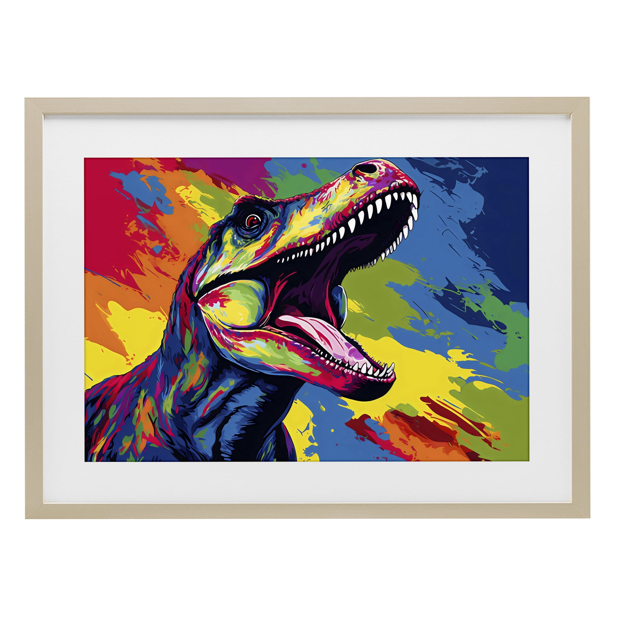 Stupell Industries Brightly Colored Dinosaur Birch Framed Print Under Glass, design by Creative Studio