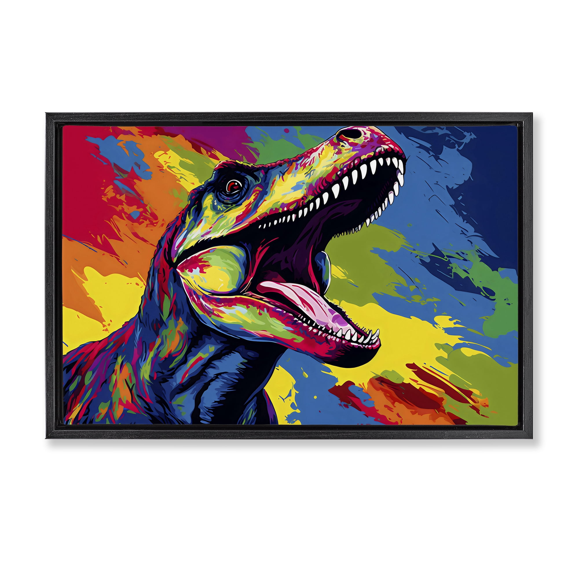 Stupell Industries Brightly Colored Dinosaur Black Framed Floater Canvas Wall Art, design by Creative Studio