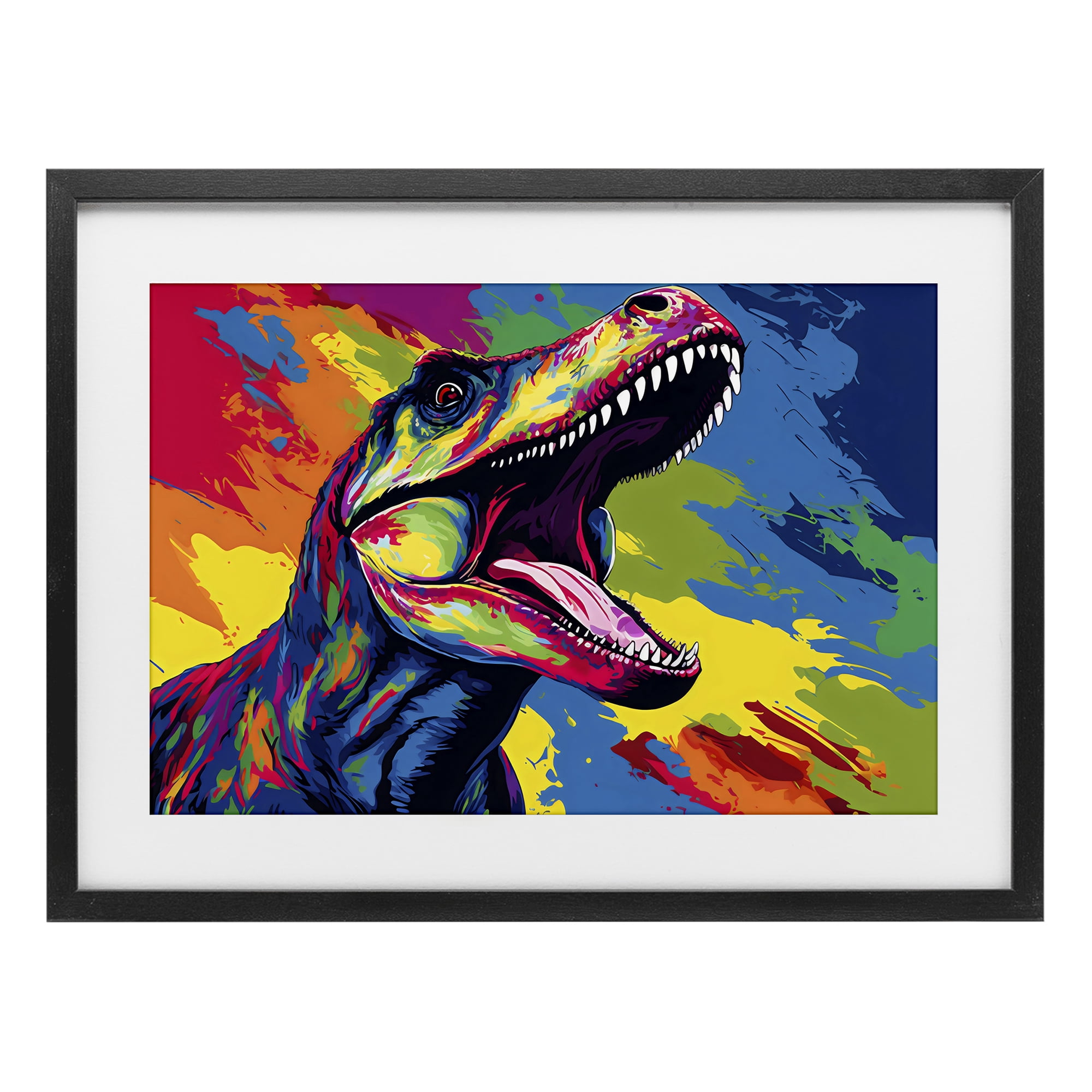 Stupell Industries Brightly Colored Dinosaur Black Framed Print Under Glass, design by Creative Studio