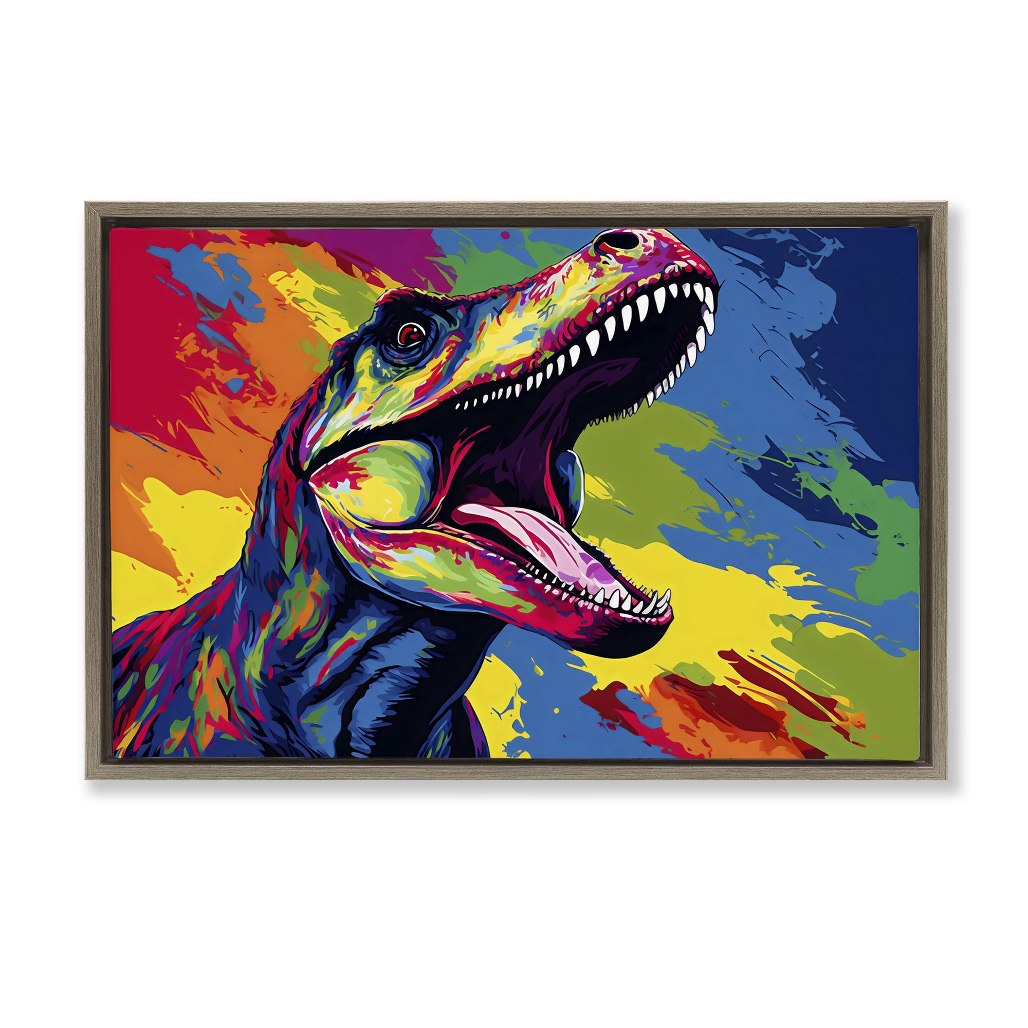 Stupell Industries Brightly Colored Dinosaur Brown Framed Floater Canvas Wall Art, design by Creative Studio