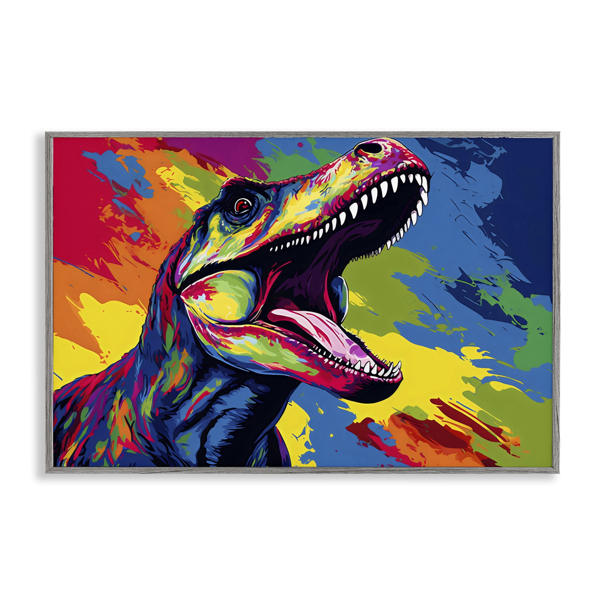 Stupell Industries Brightly Colored Dinosaur Gray Framed Giclee Art, design by Creative Studio