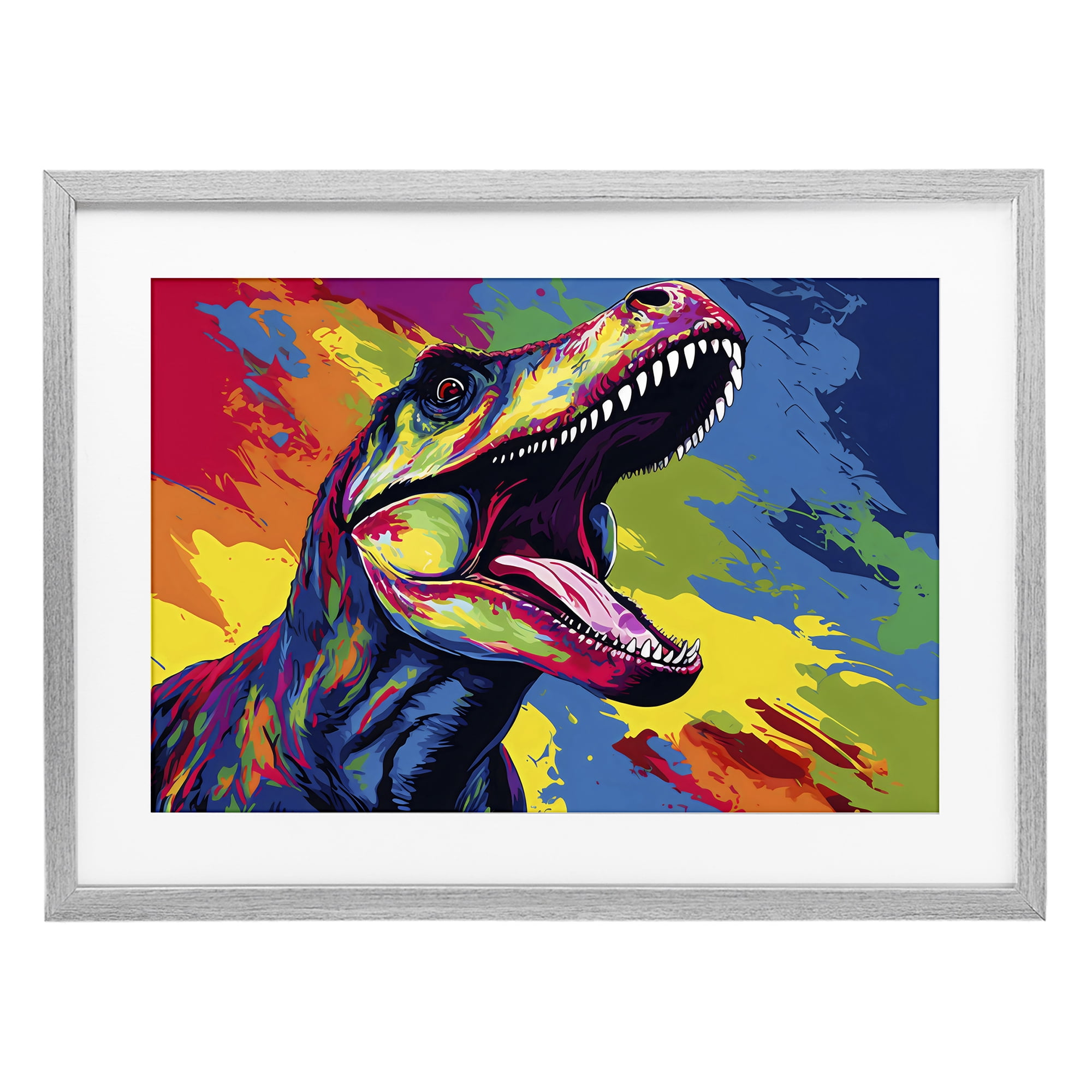 Stupell Industries Brightly Colored Dinosaur Gray Framed Print Under Glass, design by Creative Studio