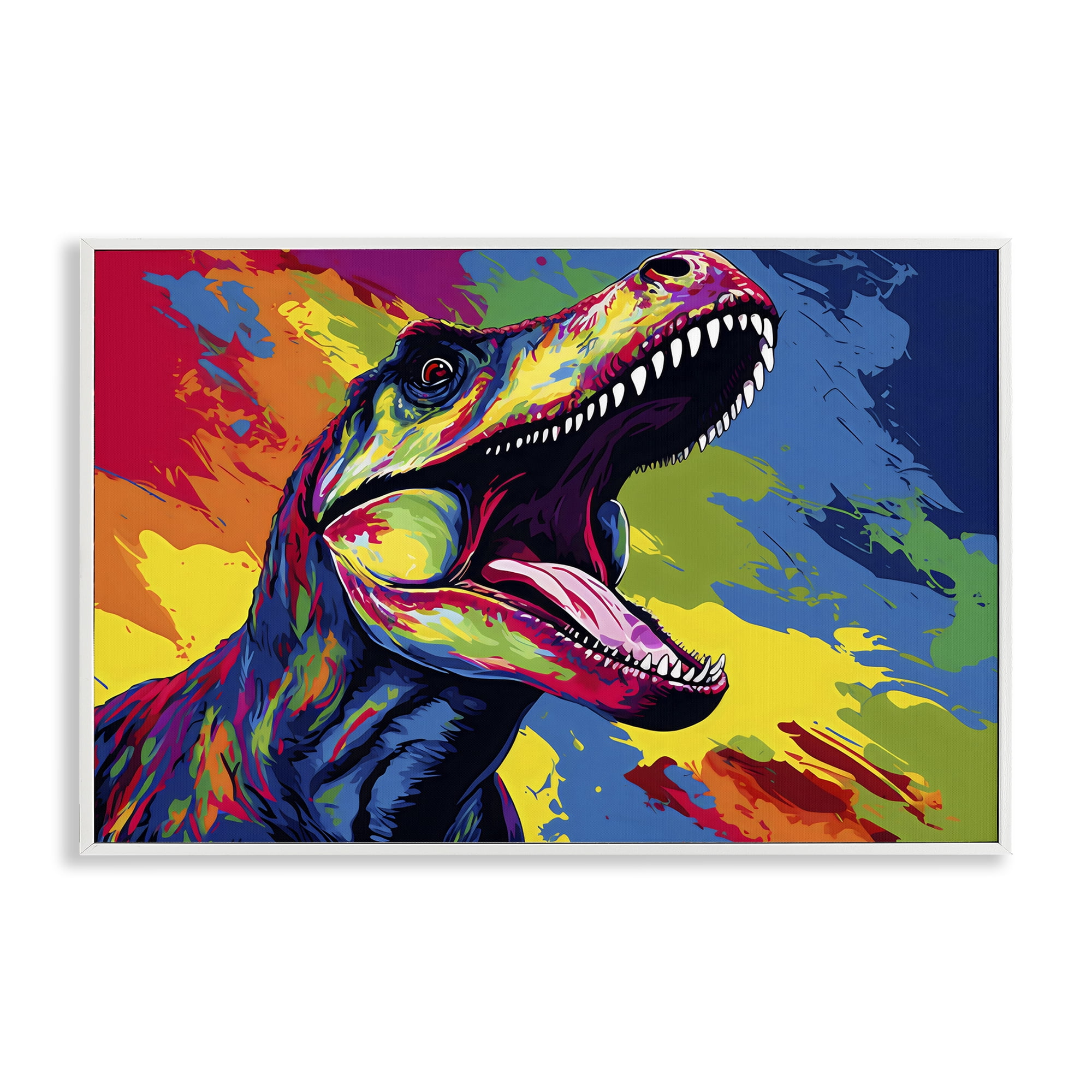 Stupell Industries Brightly Colored Dinosaur White Framed Giclee Art, design by Creative Studio