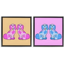 Stupell Industries Brightly Colored Posh Pooches Animals Painting Black Floater Framed Canvas Art Print Wall Art, 18 x 18, Set of 2