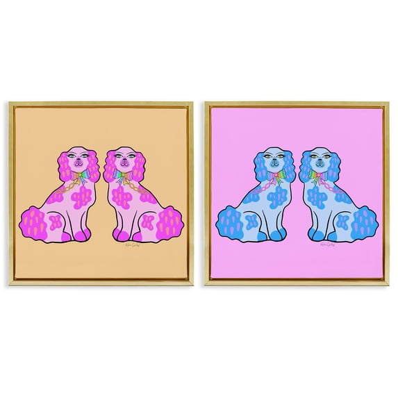 Stupell Industries Brightly Colored Posh Pooches Animals Painting Gold Floater Framed Canvas Art Print Wall Art, 18 x 18, Set of 2