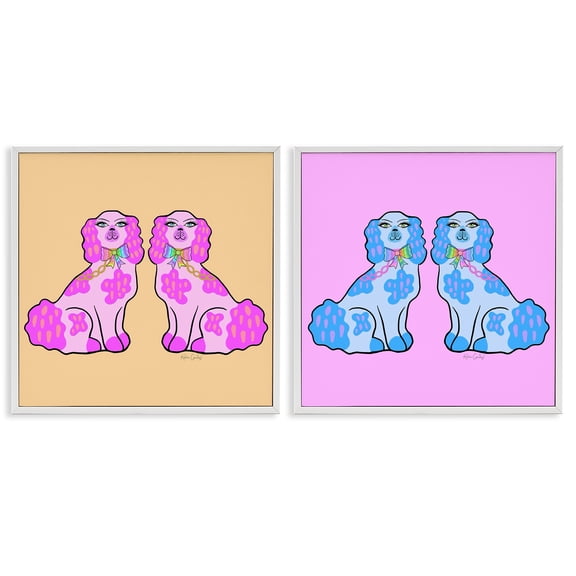 Stupell Industries Brightly Colored Posh Pooches Animals Painting White Framed Art Print Wall Art, 17 x 17, Set of 2