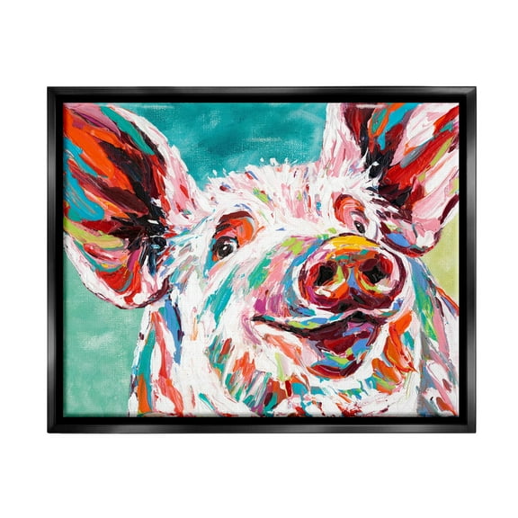 Stupell Industries Brightly Painted Pig Jet Black Framed Floating Canvas Wall Art, 16x20, by Carolee Vitaletti