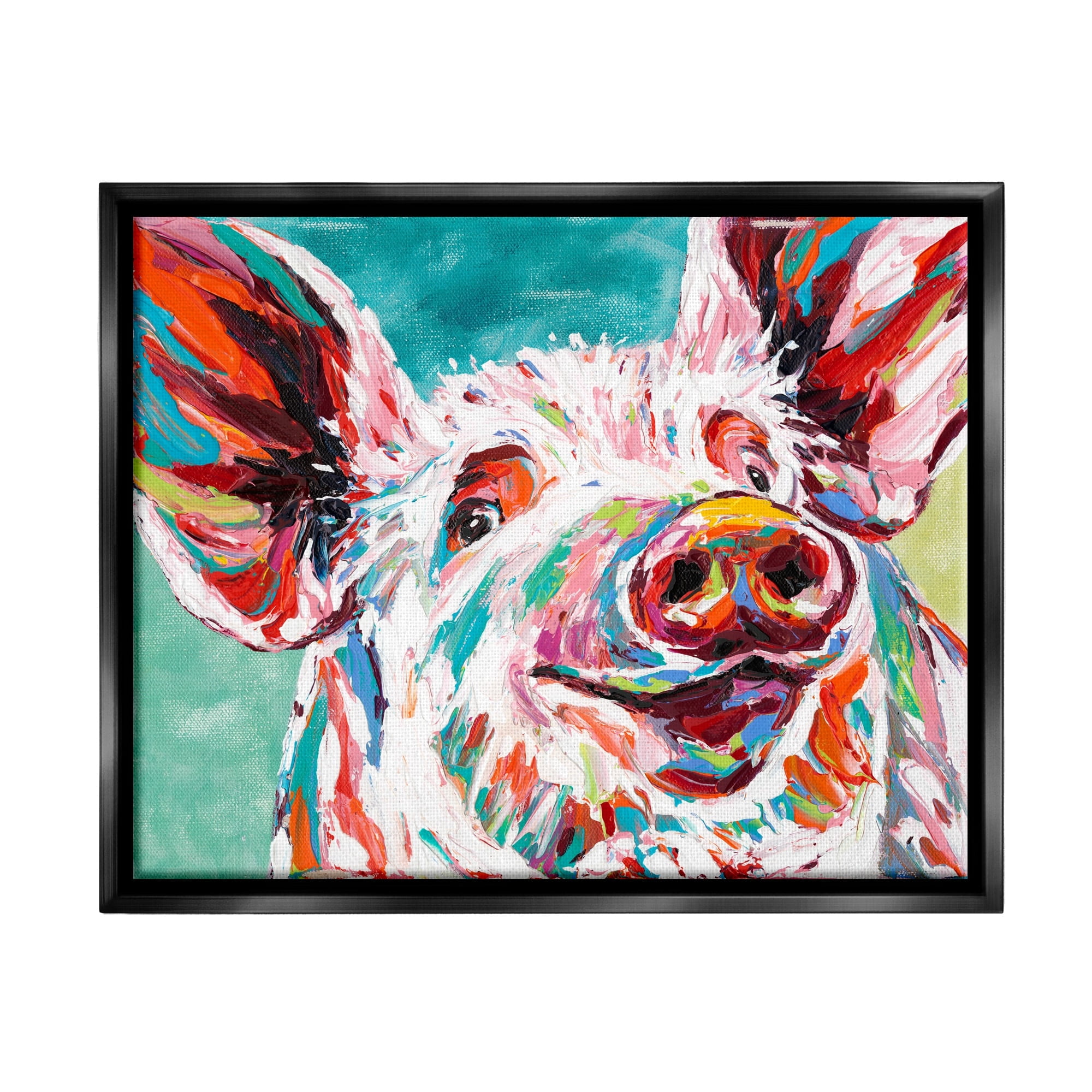 Stupell Industries Brightly Painted Pig Luster Gray Framed Floating Canvas Wall Art, 24x30, by Carolee Vitaletti