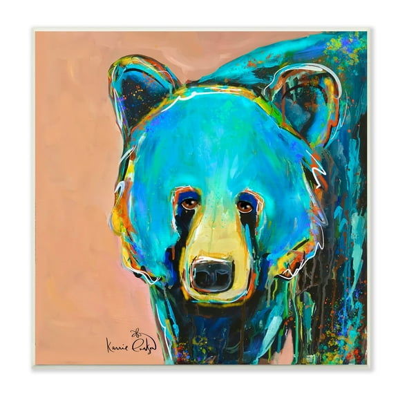 Stupell Industries Brilliant Blue Bear Gazing Street Style Graffiti Splatter Painting Unframed Art Print Wall Art, Design by Karrie Evenson