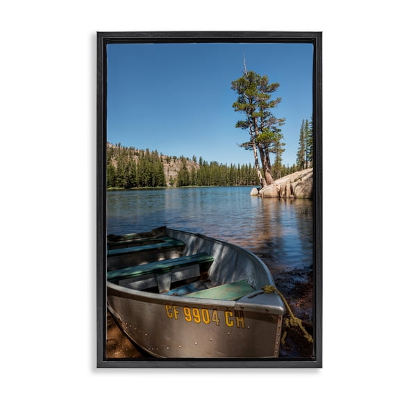Stupell Industries Bring It Back Docked Boat Black Framed Floater Canvas Wall Art, design by Jon Evan