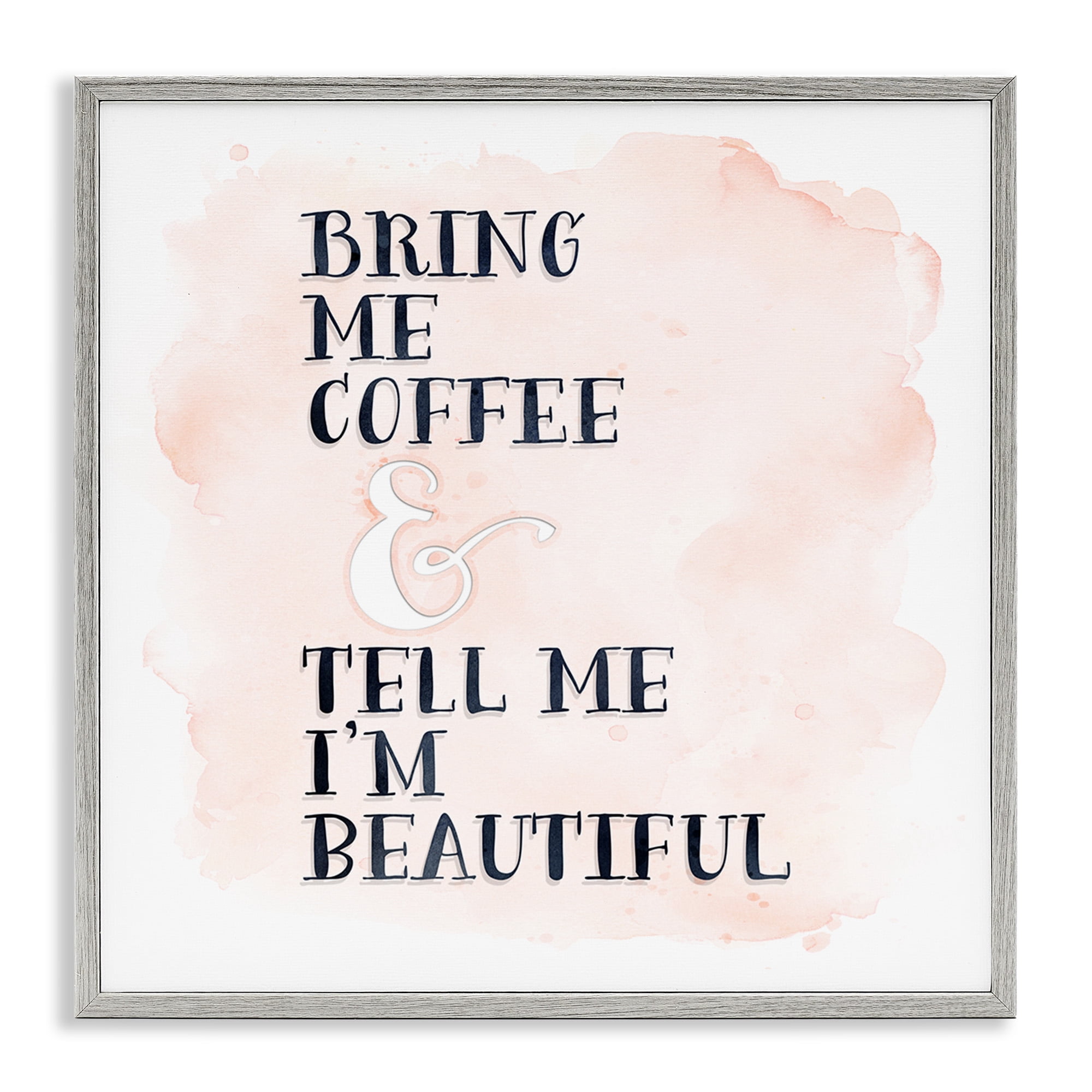 Stupell Industries Bring Me Coffee Romantic Phrase Typography Painting Gray Framed Art Print Wall Art, 17 x 17