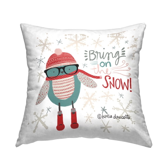 Stupell Industries Bring On The Snow Happy Patterned Blue Bird Design by Katie Doucette Throw Pillow