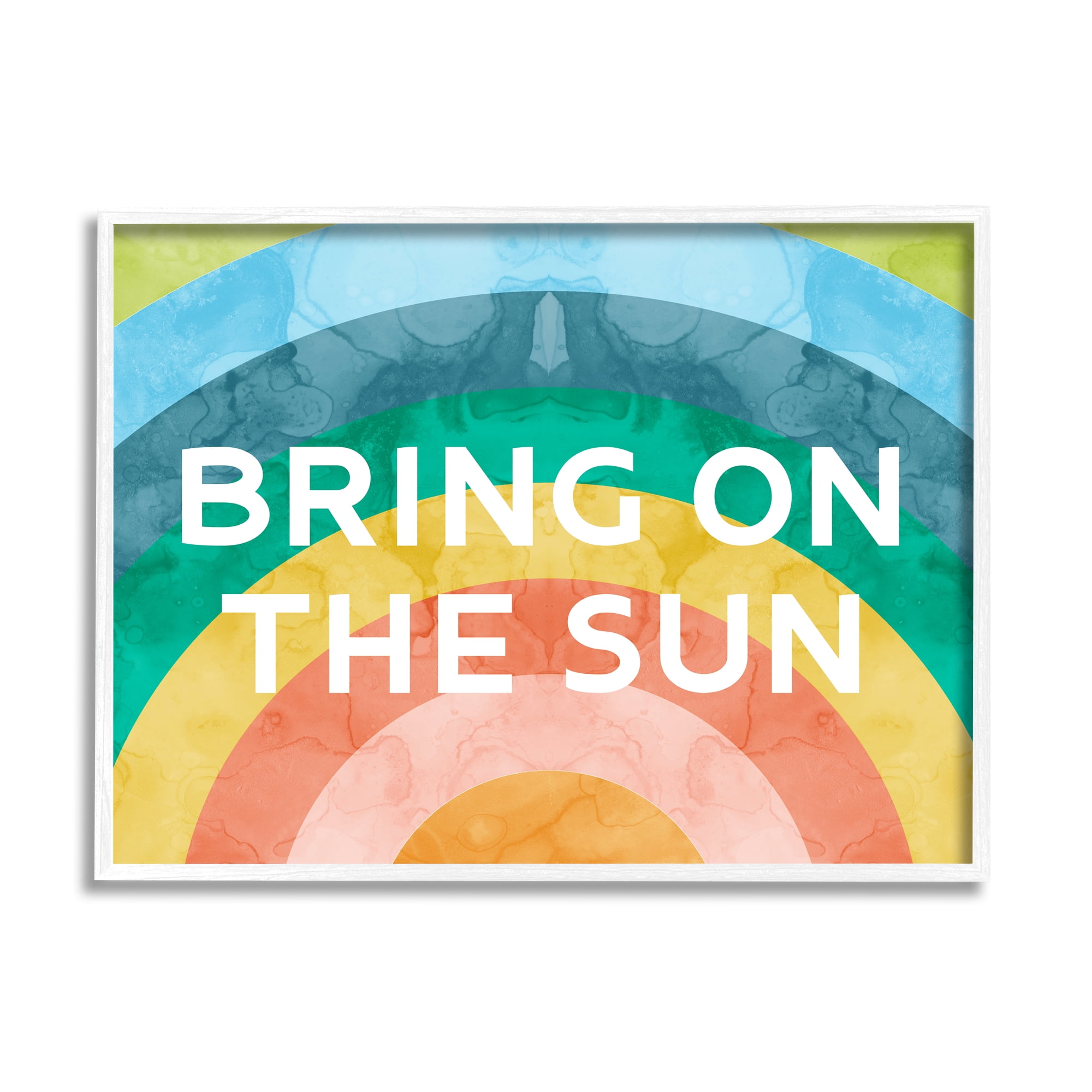Stupell Industries Bring On The Sun Typography Rainbow Watercolor Detail Graphic Art White Framed Art Print Wall Art, Design by Daphne Polselli