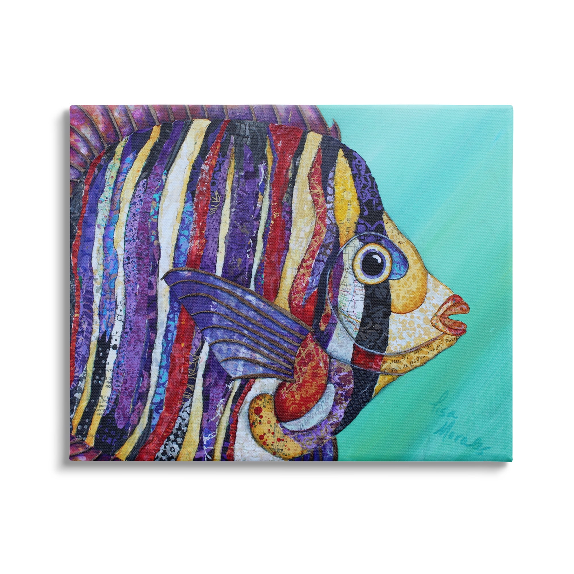 Colorful Striped Fish Design Wrapped Canvas Wall Art