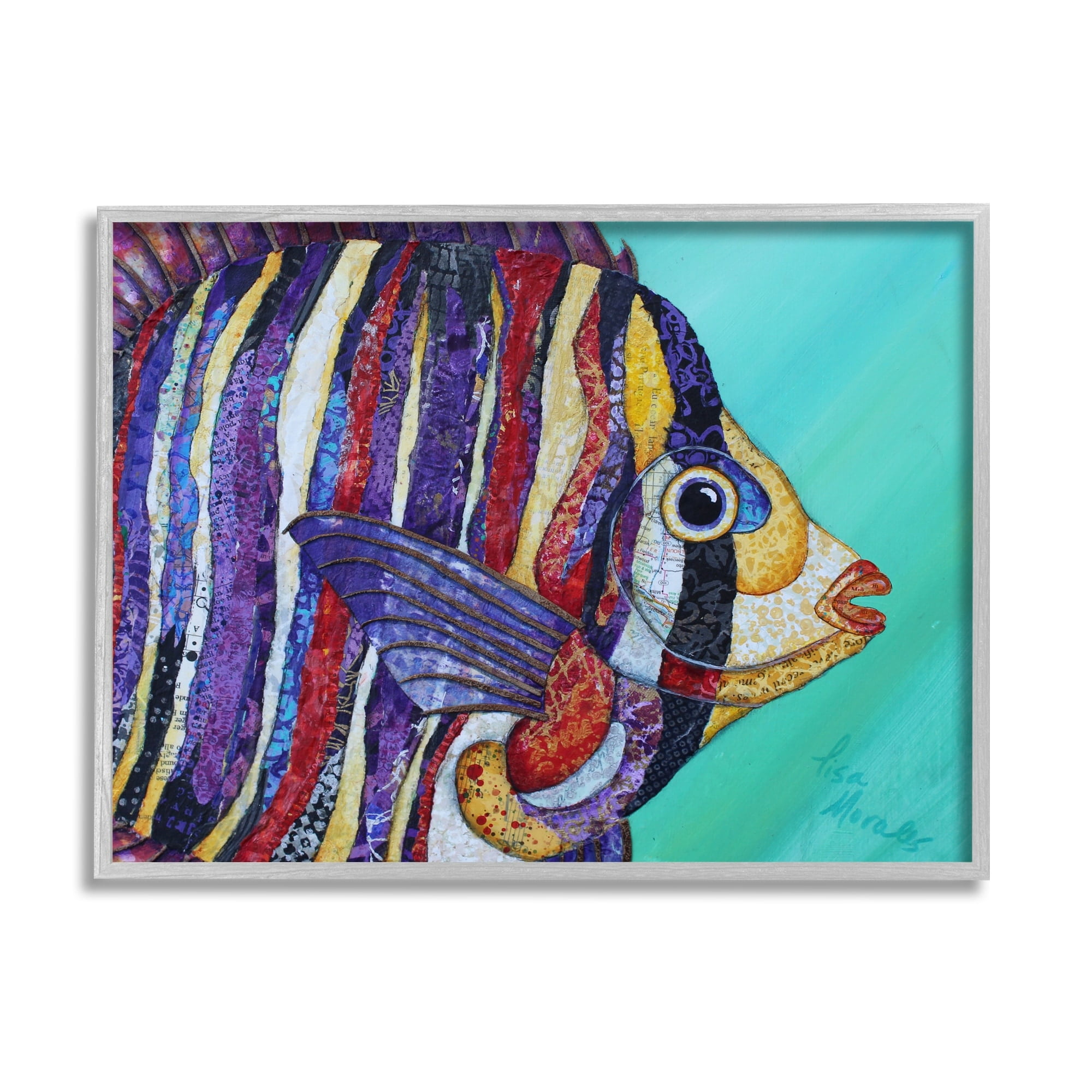 Stupell Industries Broad Fin Varied Layered Stripes Aquatic Fish Design Painting Gray Framed Art Print Wall Art, Design by Lisa Morales
