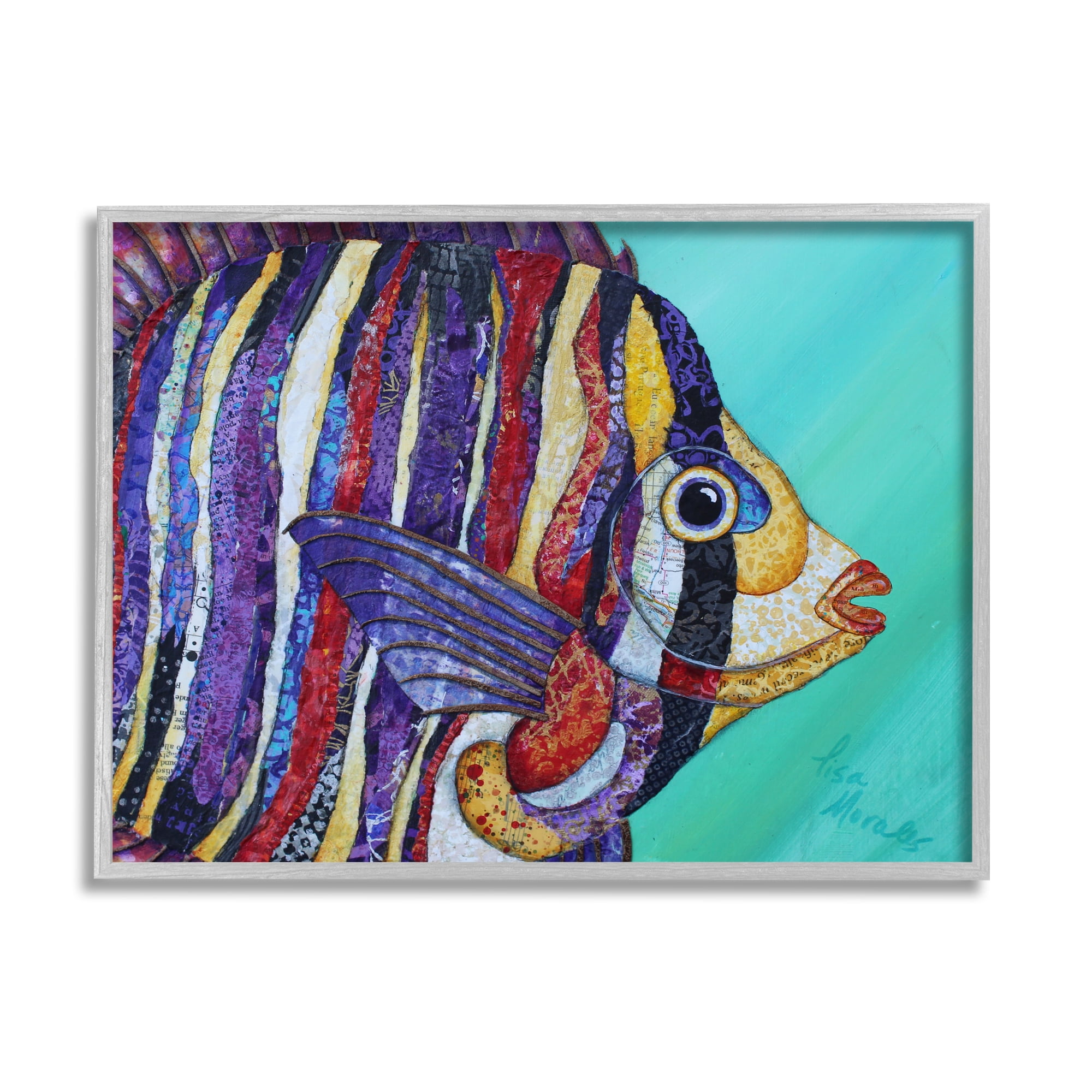 Stupell Industries Broad Fin Varied Layered Stripes Aquatic Fish Design Painting Gray Framed Art Print Wall Art, Design by Lisa Morales