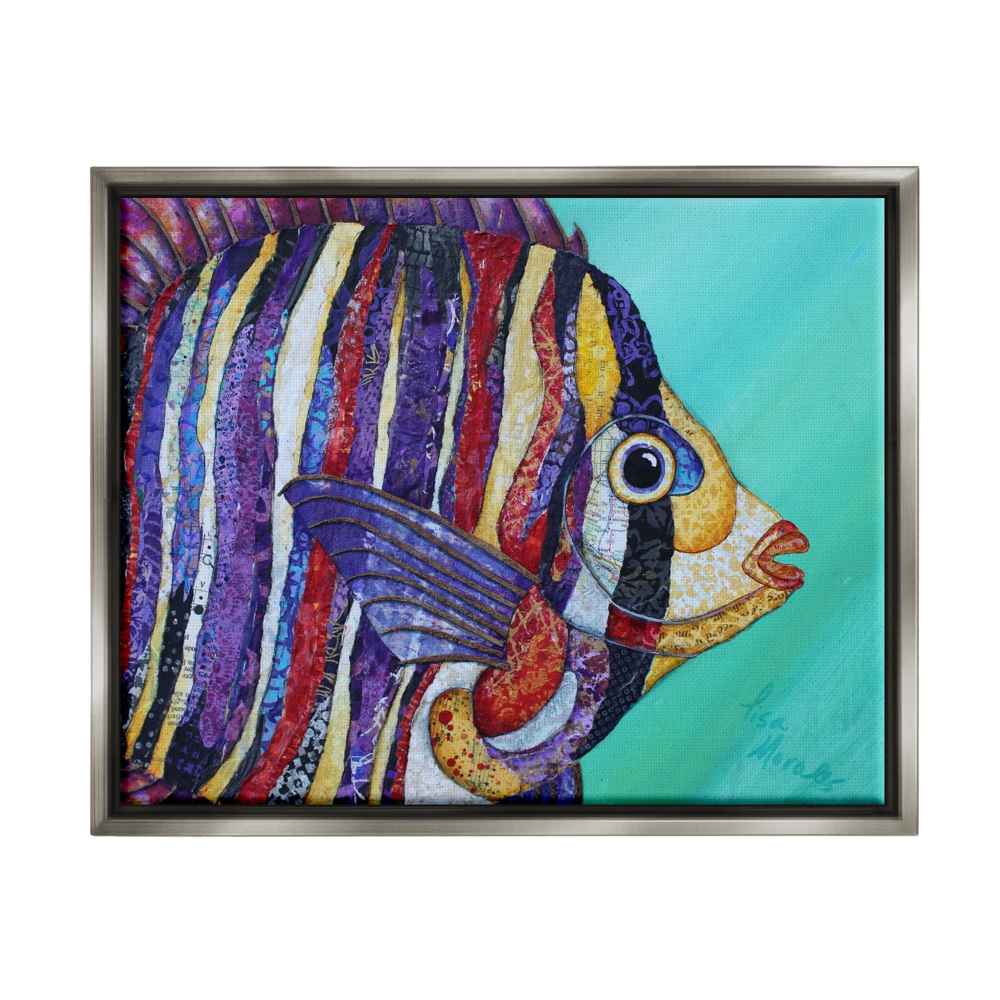 Stupell Industries Broad Fin Varied Layered Stripes Aquatic Fish Design Painting Luster Gray Floating Framed Canvas Print Wall Art, Design by Lisa Morales
