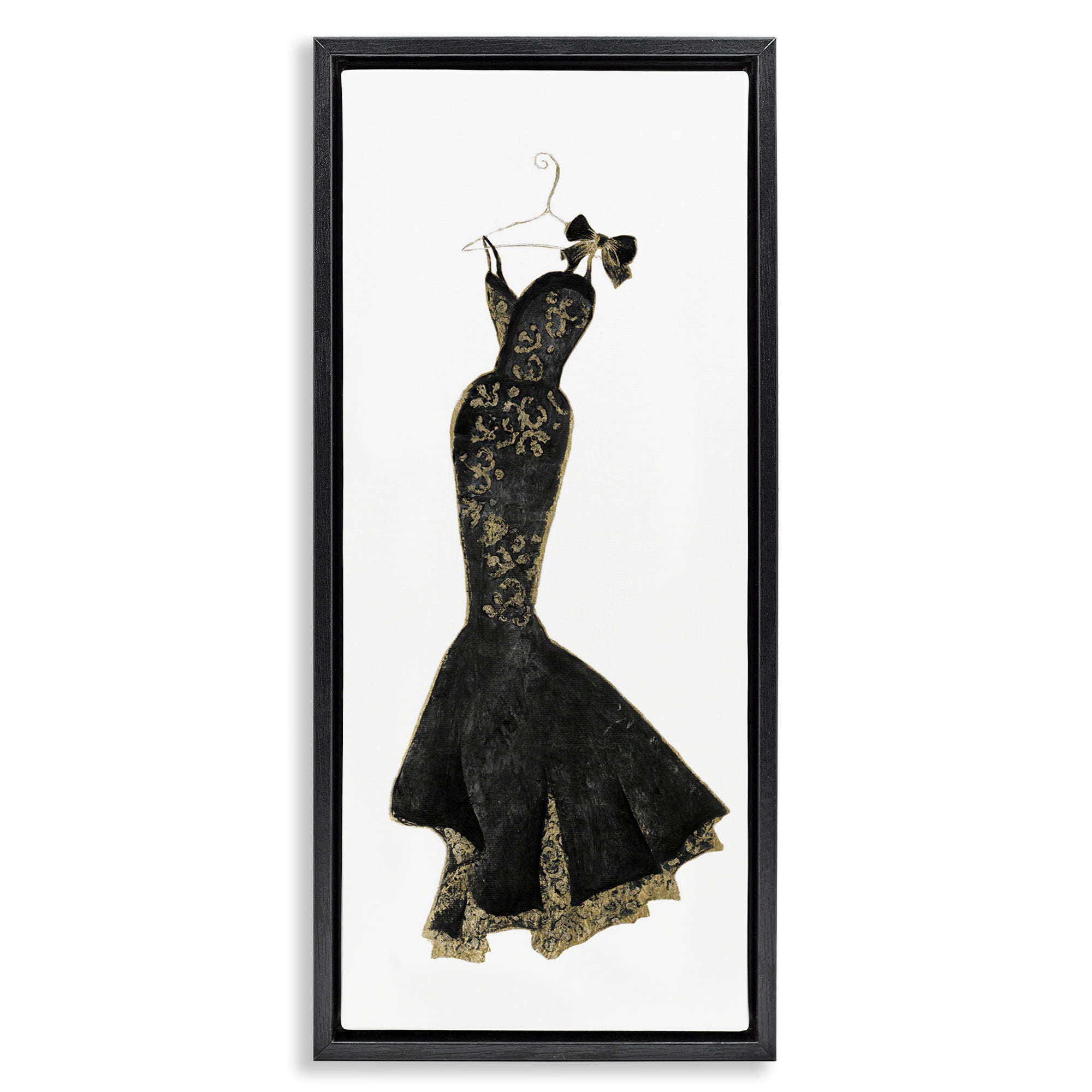 Stupell Industries Brocade Black Evening Gown Black Framed Floater Canvas Wall Art, design by Janet Tava