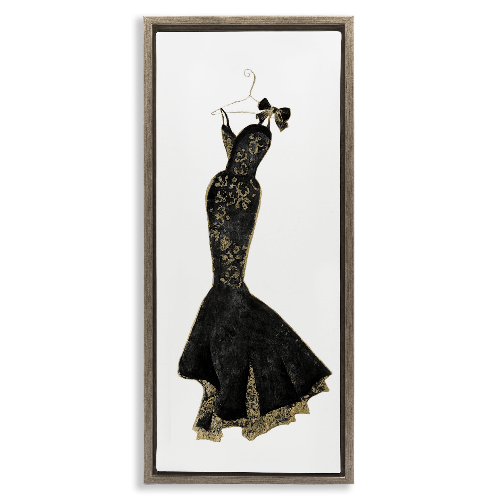 Stupell Industries Brocade Black Evening Gown Brown Framed Floater Canvas Wall Art, design by Janet Tava