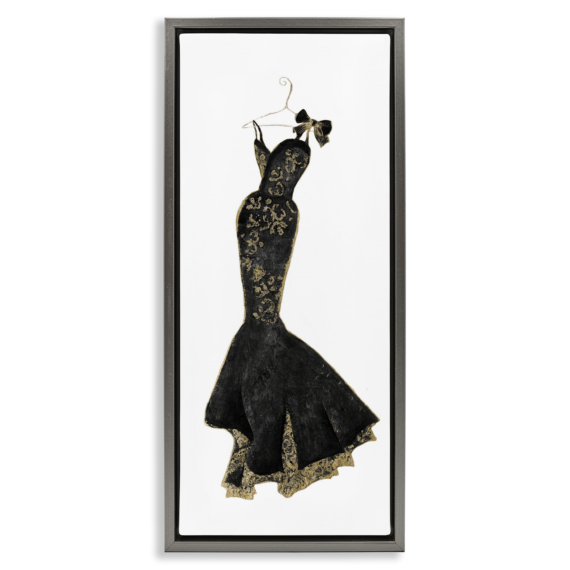 Stupell Industries Brocade Black Evening Gown Gray Framed Floater Canvas Wall Art, design by Janet Tava