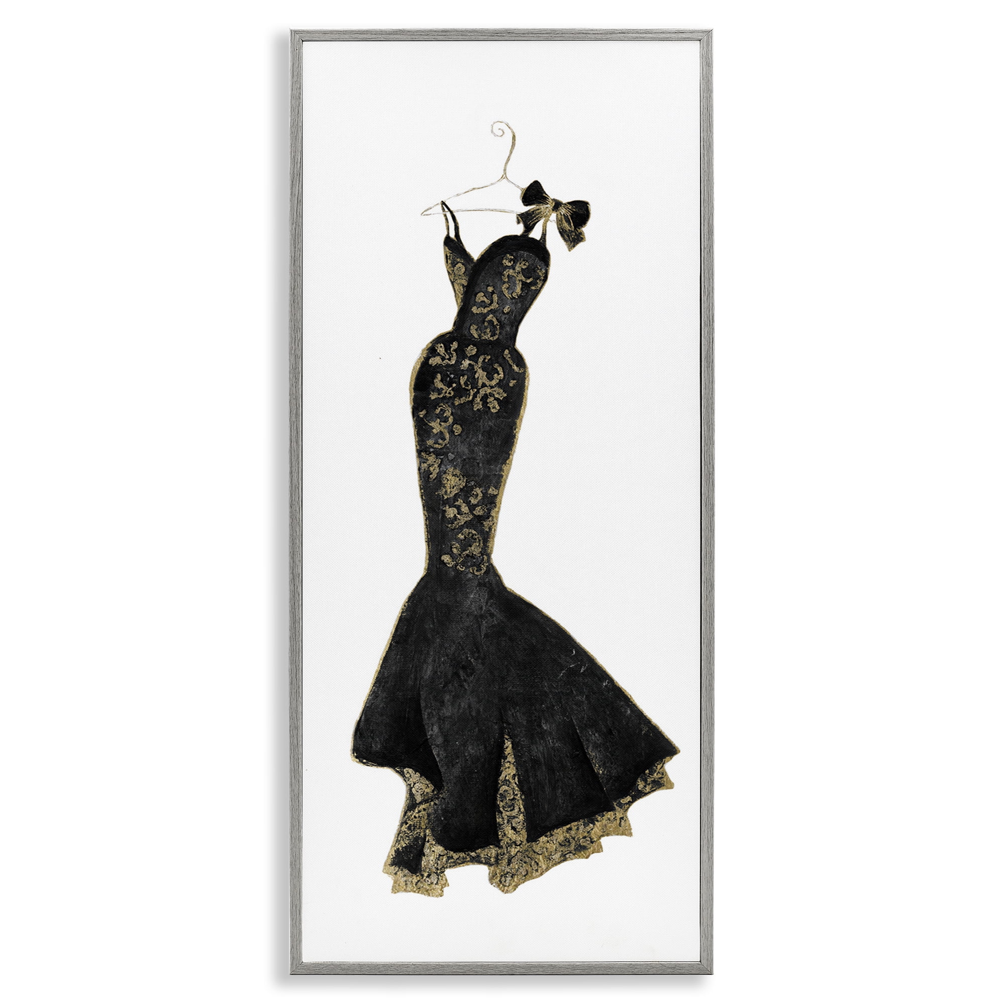 Stupell Industries Brocade Black Evening Gown Gray Framed Giclee Art, design by Janet Tava