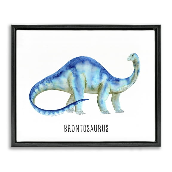 Stupell Industries Brontosaurus Dinosaur Learning Animals Painting Black Floater Framed Canvas Art Print Wall Art, 21 x 17