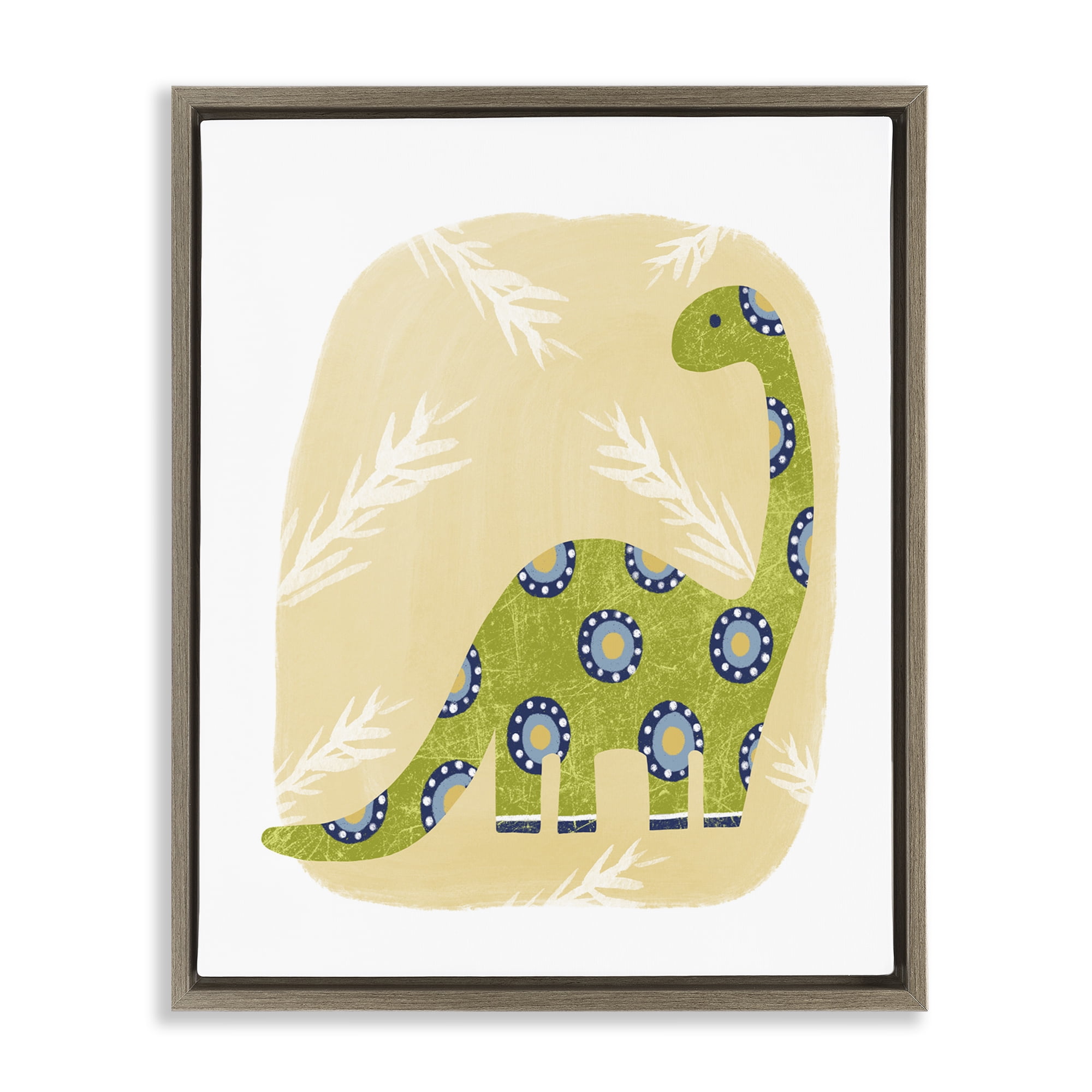 Stupell Industries Brontosaurus with Leaves Animals & Insects Painting Brown Floater Framed Art Print Wall Art, 17 x 21