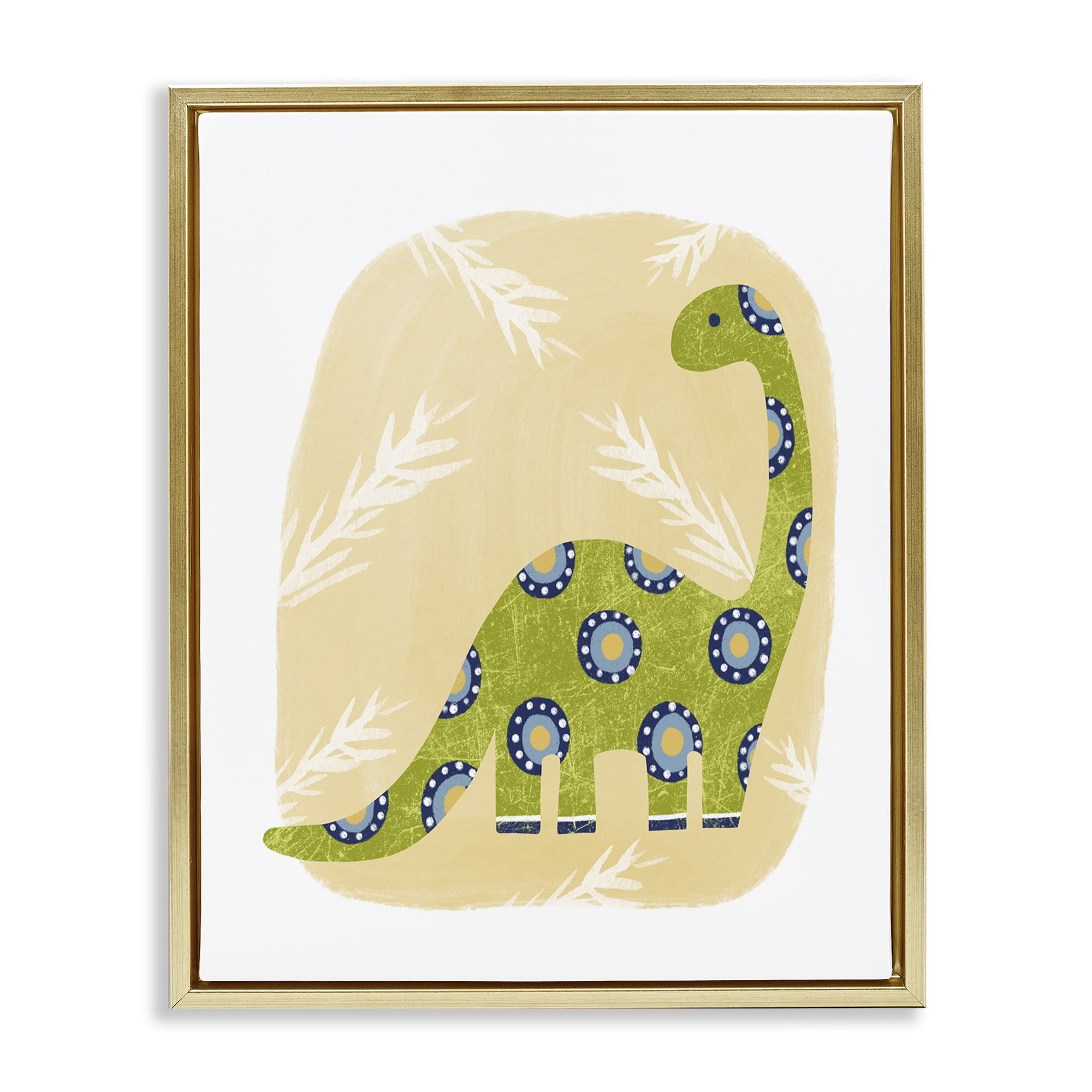 Stupell Industries Brontosaurus with Leaves Animals & Insects Painting Gold Floater Framed Art Print Wall Art, 17 x 21