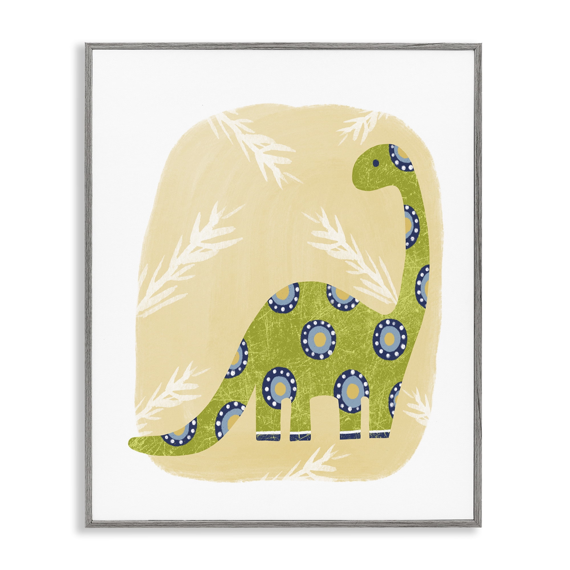 Stupell Industries Brontosaurus with Leaves Animals & Insects Painting Gray Framed Art Print Wall Art, 16 x 20