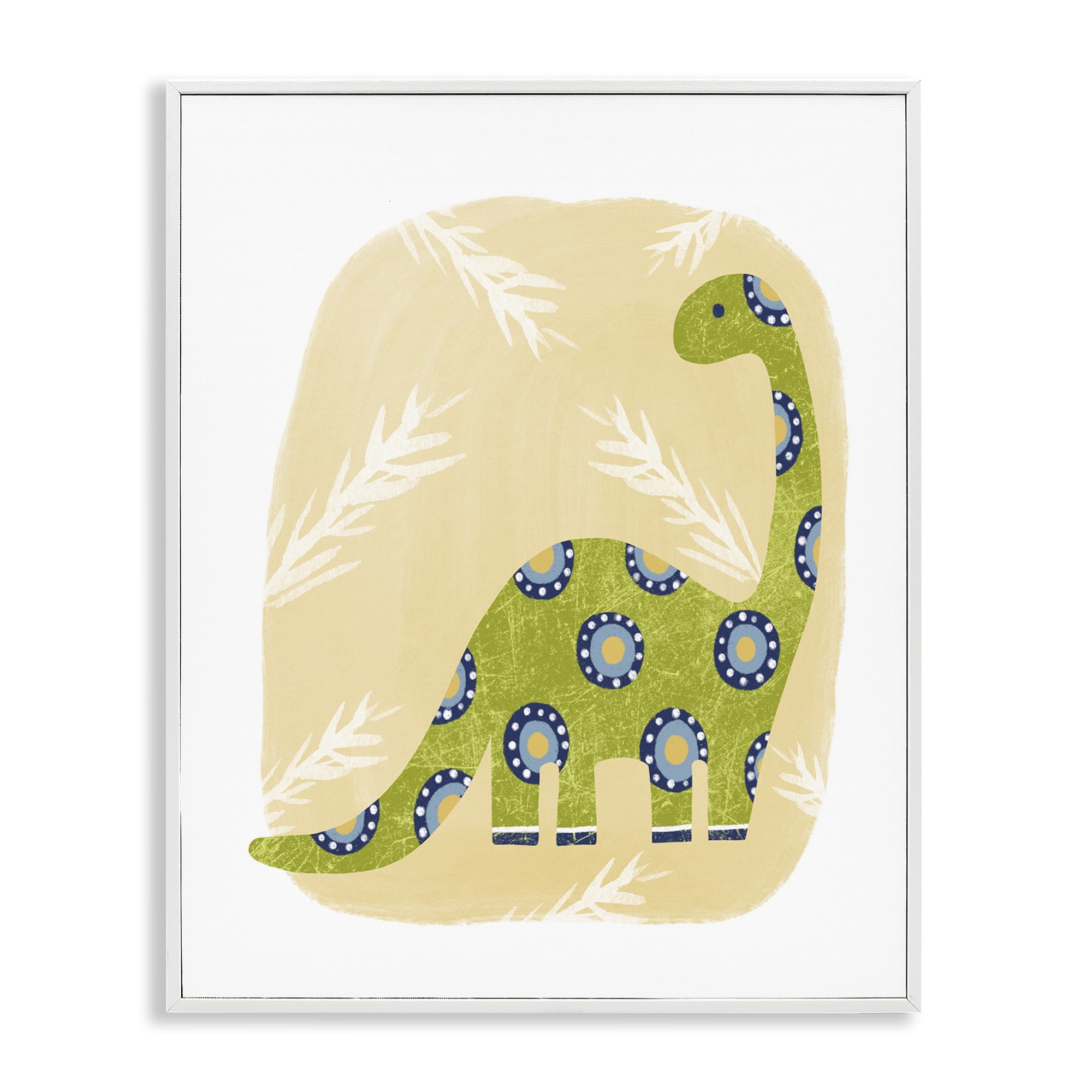 Stupell Industries Brontosaurus with Leaves Animals & Insects Painting White Framed Art Print Wall Art, 24 x 30