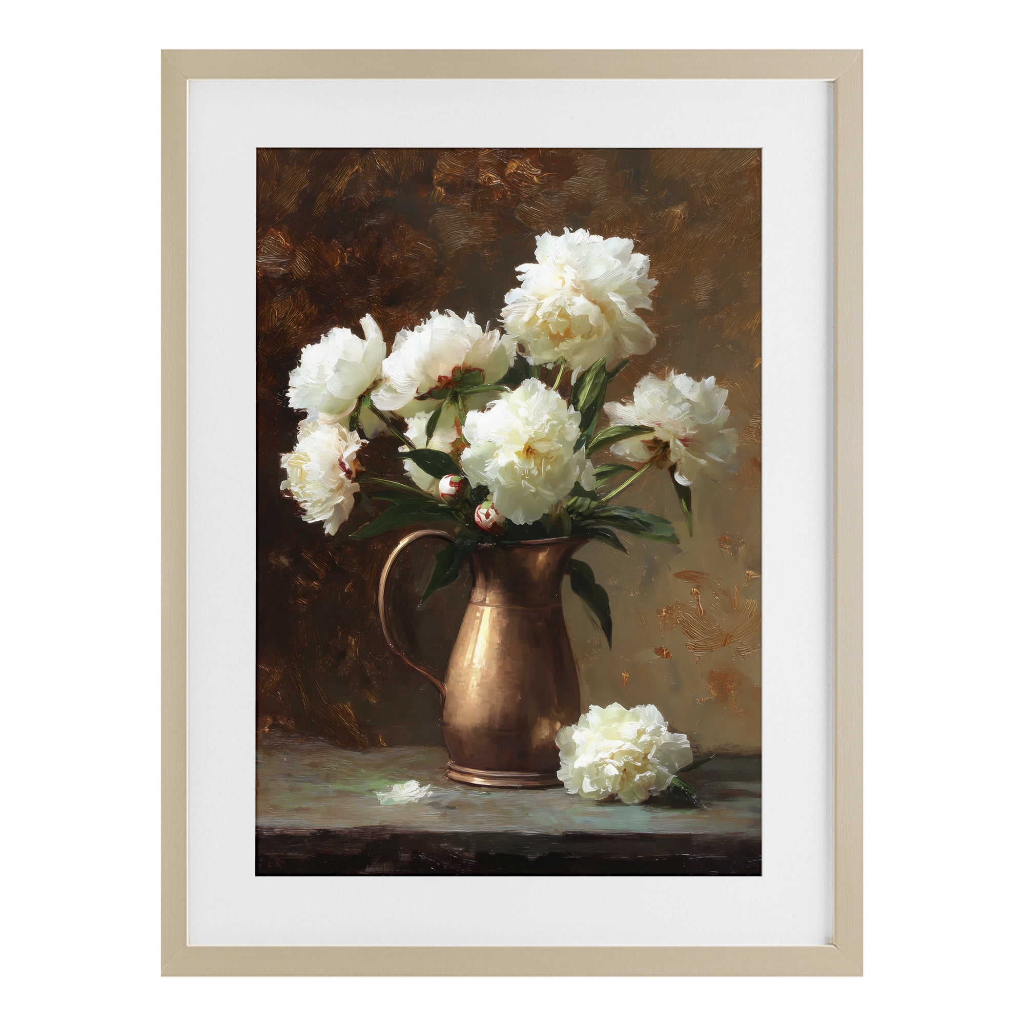 Stupell Industries Bronze Vase Peonies Birch Framed Print Under Glass, design by Petal Prints Design